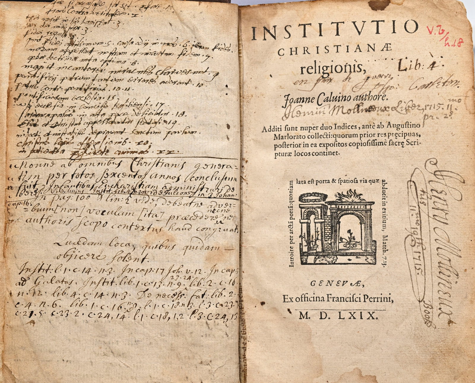 CALVIN (Jean). Institutio Christianae religionis. Geneva, Francois Perrin, 1569. Petit in-8° re - 3