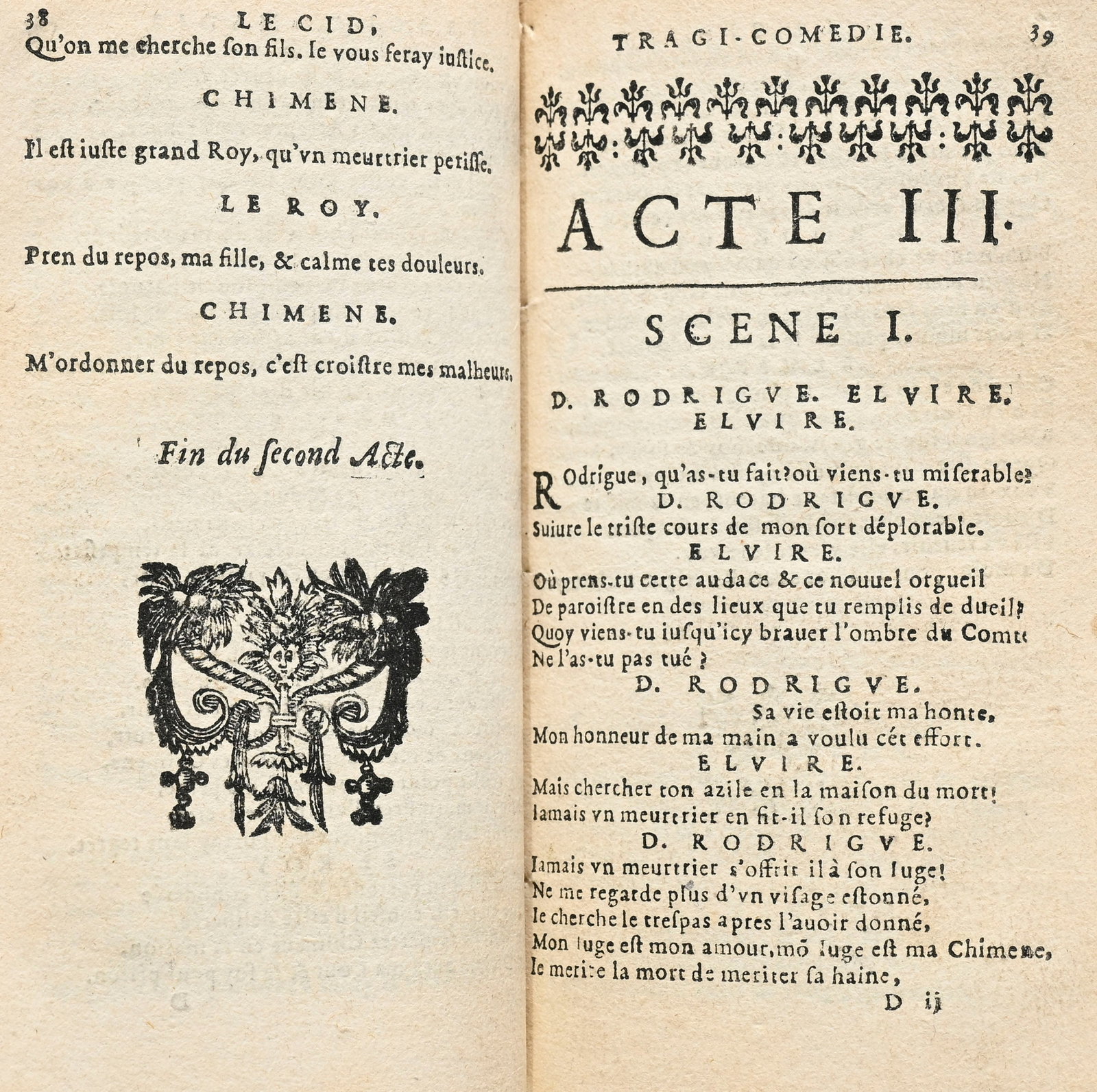 CORNEILLE (Pierre). Le Cid, Tragicomédie. Paris, chez Augustin Courbé et Pierre le Petit,  - 3