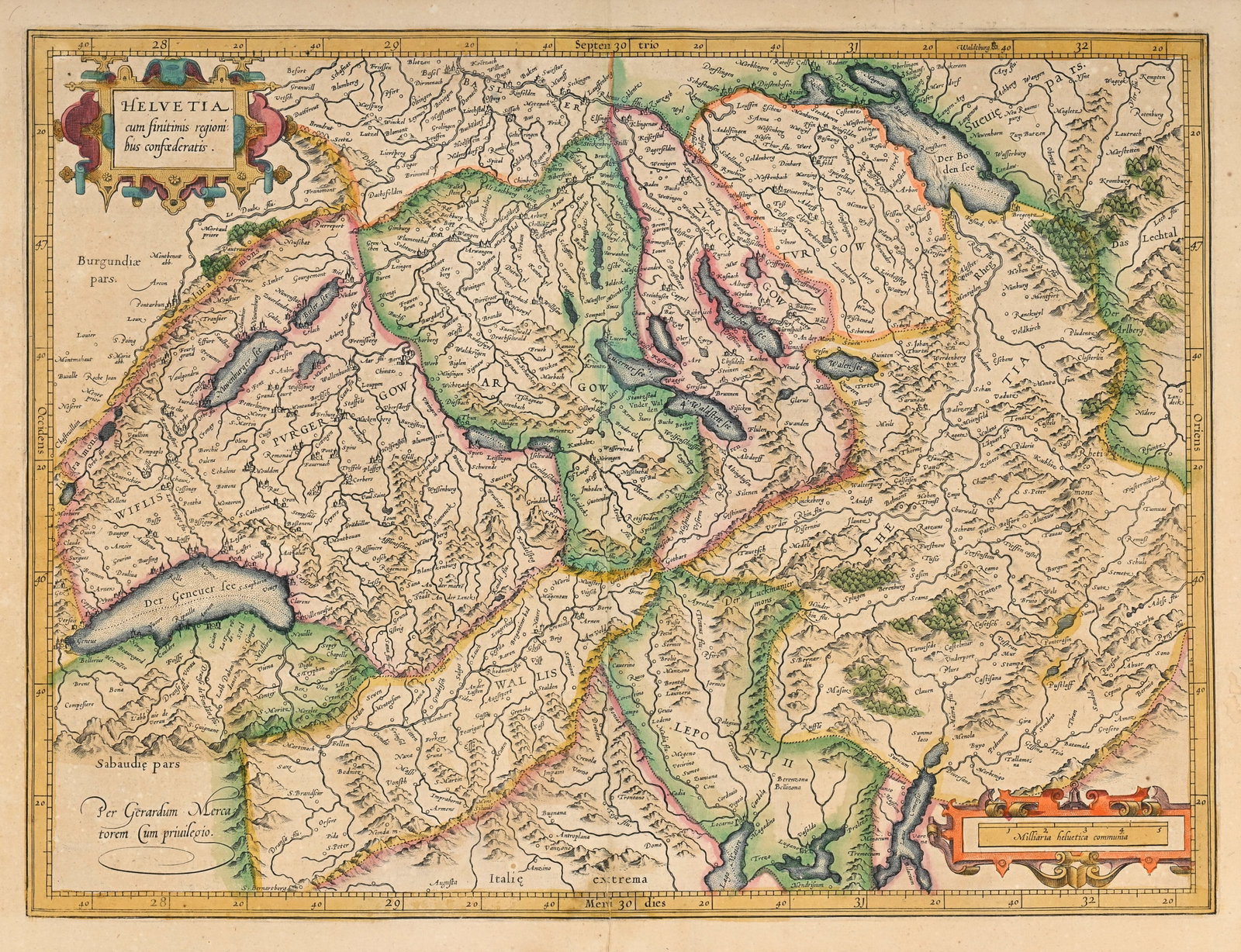 \[HELVETICA\]. Ensemble de 2 cartes géographiques de la Suisse : 1) ORTELIUS (Abraham). H: [HELVETICA]. Ensemble de 2 cartes géographiques de la Suisse : 1) ORTELIUS (Abraham). Helvetiae Descriptio Aegidio Tschudo Auct. Tirage ancien. Carte géographique gravée et