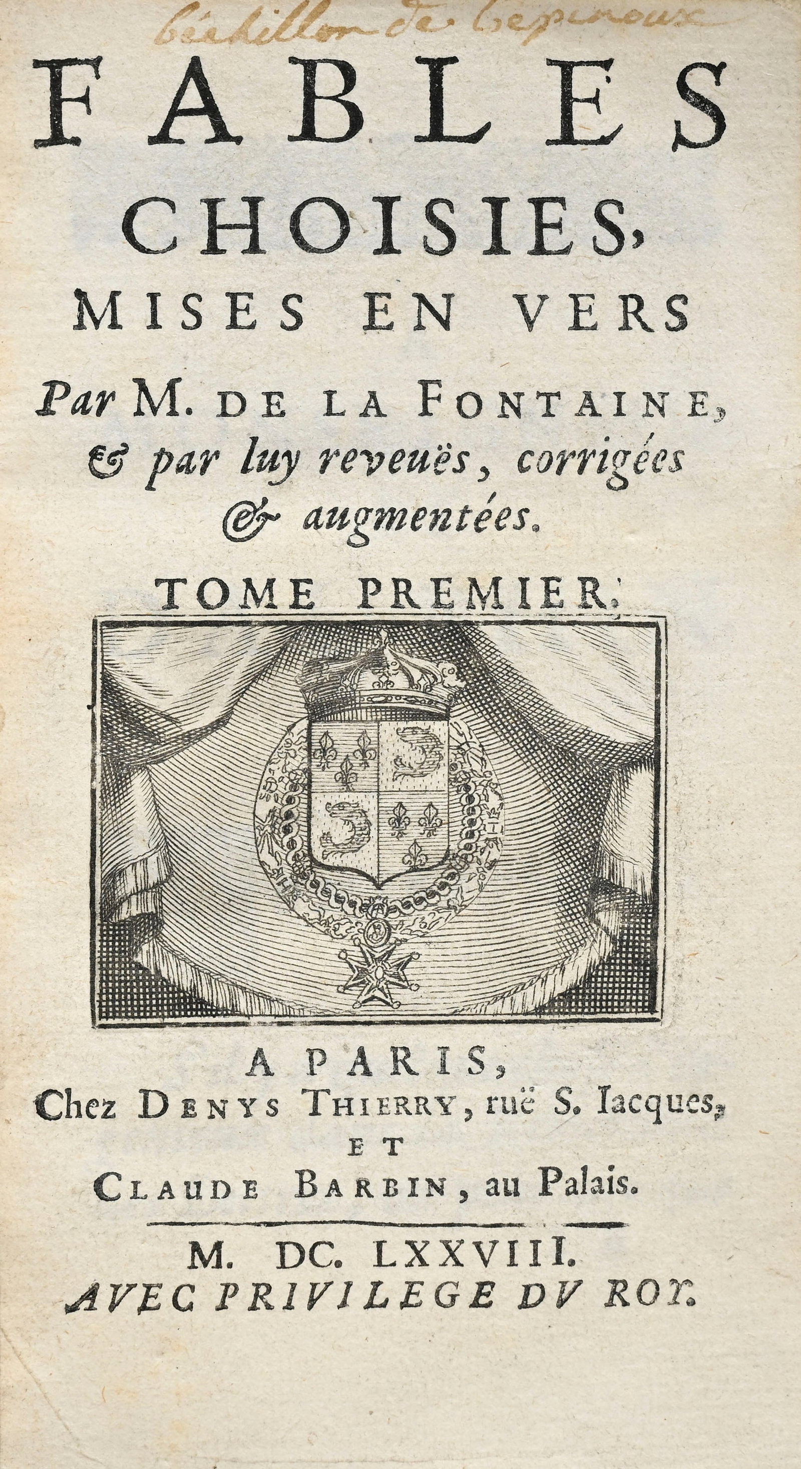 LA FONTAINE (Jean de). Fables choisies, mises en vers. Paris, Denis Thierry et Claude Barbin, 1678-1 (1 of 11)