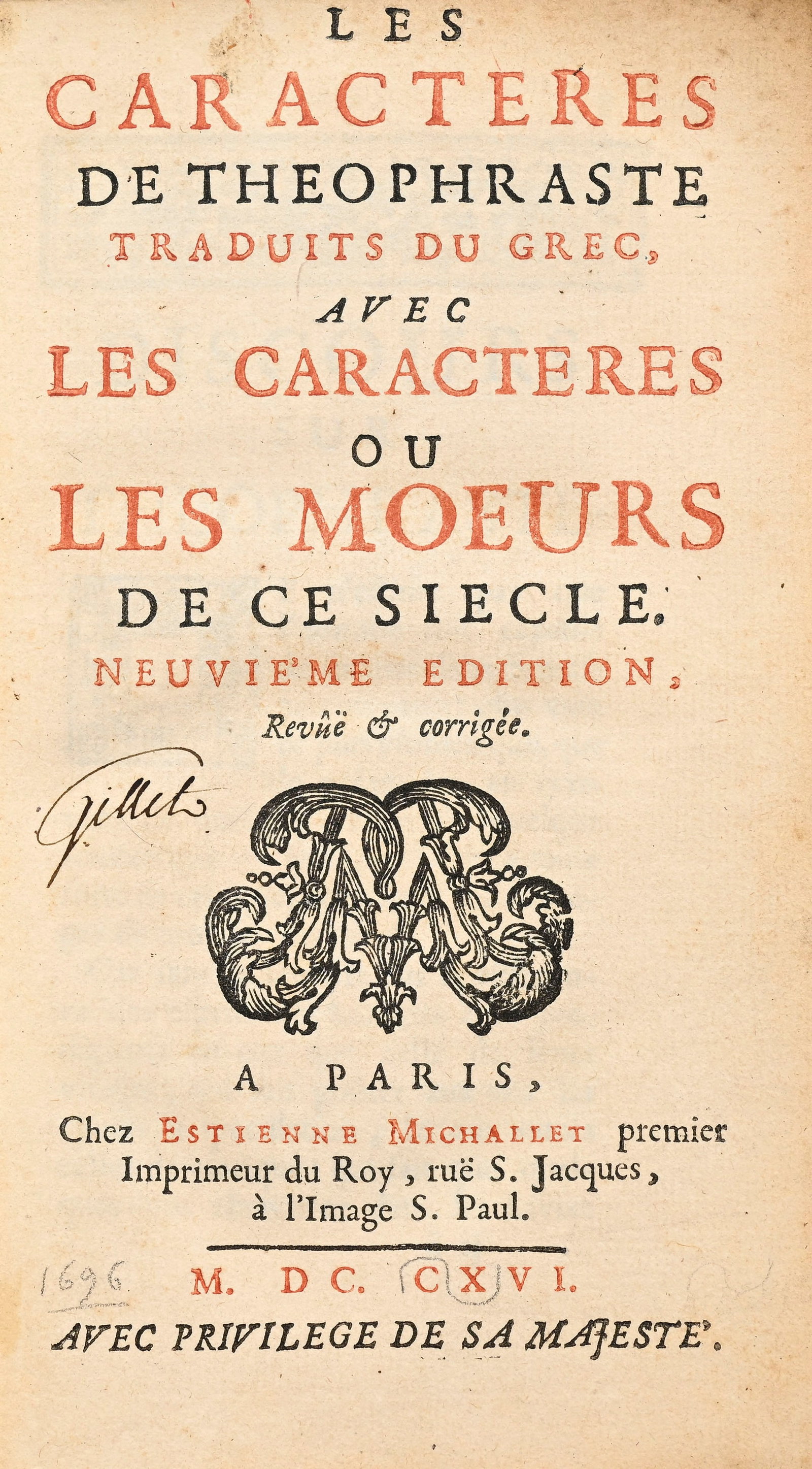 LA BRUYERE (Jean de). Les caractères de Théophraste. Réunion de deux éditions du - 3