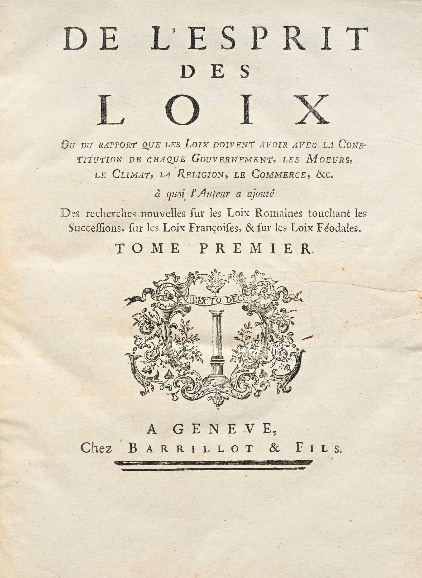 MONTESQUIEU (Charles-Louis de Secondat, baron de La Brède et de). De l’Esprit des loix ou - 2