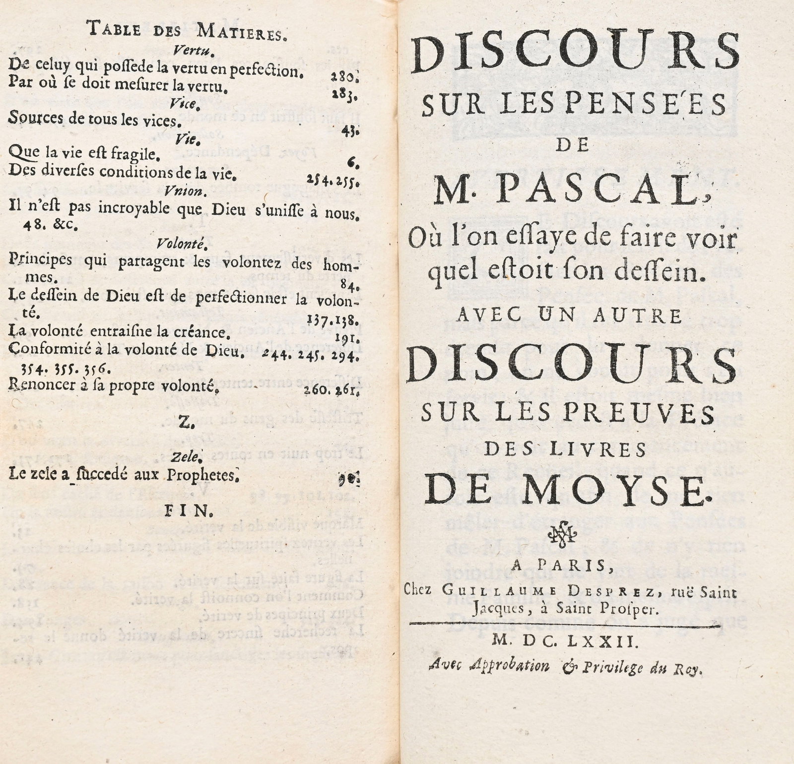 PASCAL (Blaise). Pensées de M. Pascal sur la religion, et sur quelques autres sujets... Paris,  - 4