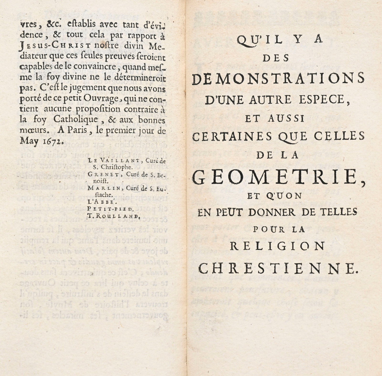 PASCAL (Blaise). Pensées de M. Pascal sur la religion, et sur quelques autres sujets... Paris,  - 5
