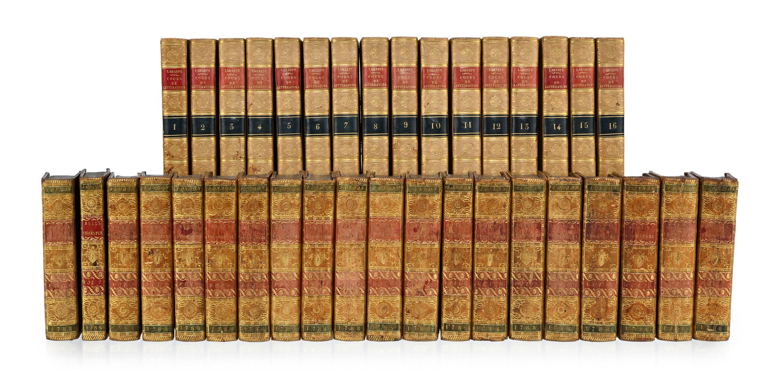 \[RELIURE XVIIIe.\] Ensemble de 36 vol. in-12 dans des reliures du XVIIIe s. plein veau blond, dos l (1 of 1)