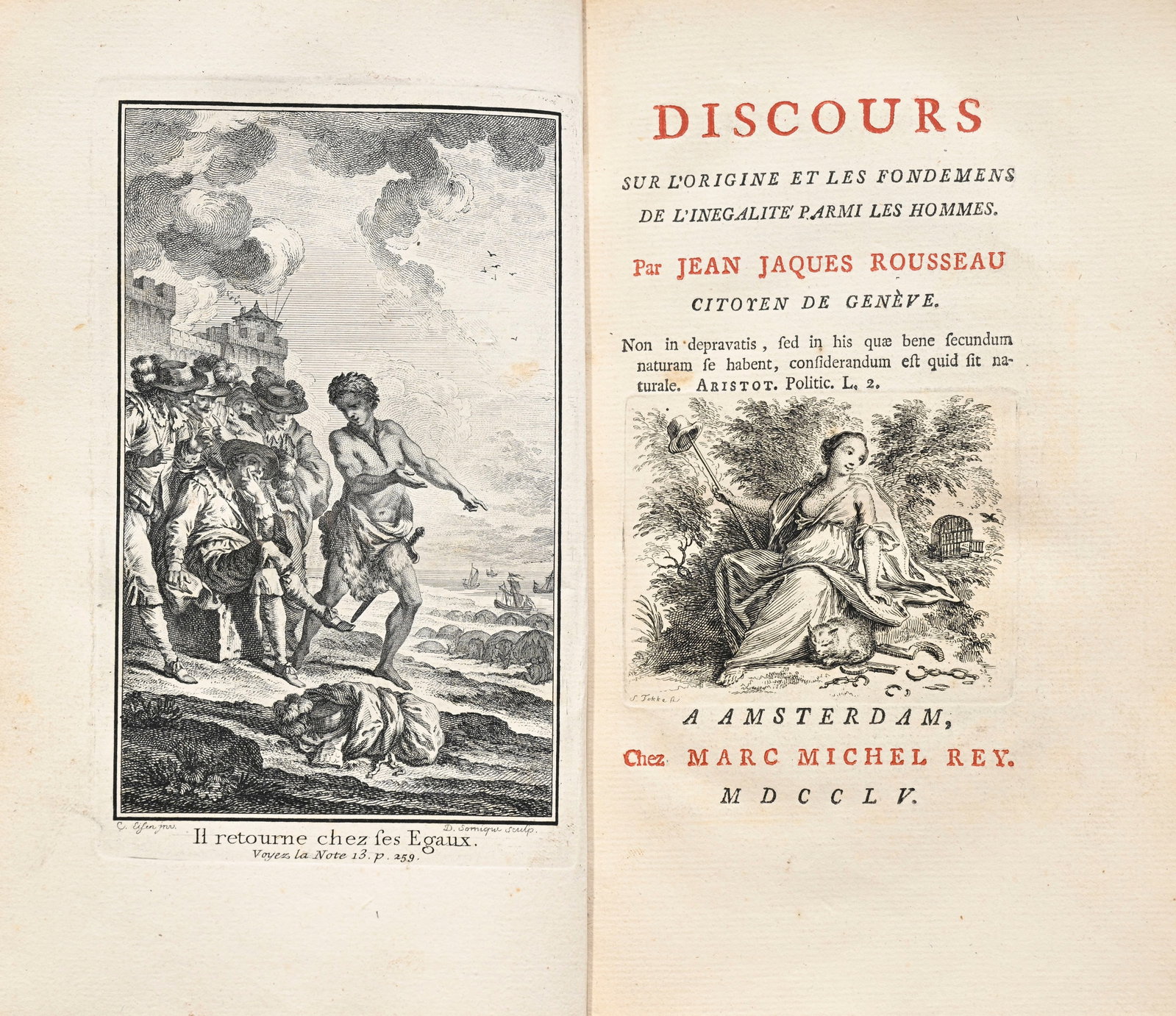 ROUSSEAU (Jean-Jacques). Discours sur l'origine et les fondemens de l'inégalité parmi les  (1 of 3)
