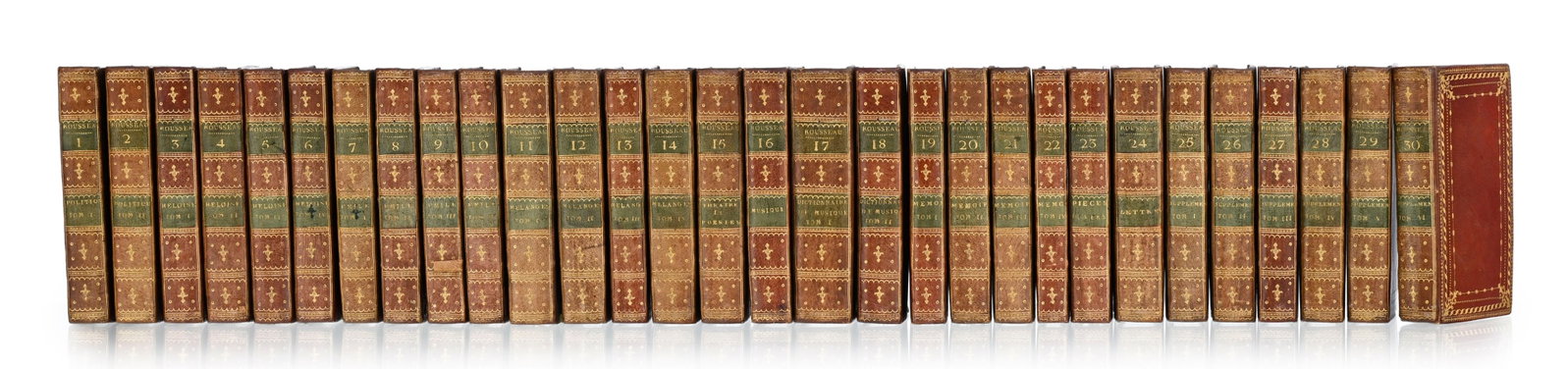 ROUSSEAU (Jean-Jacques). Collection complète des œuvres. S.l. \[Kehl\], De l'Imprimerie de: ROUSSEAU (Jean-Jacques). Collection complète des œuvres. S.l. [Kehl], De l'Imprimerie de la Société Littéraire-Typographique, 1783-1789. 30 vol. (sur 34) in-12 reliés