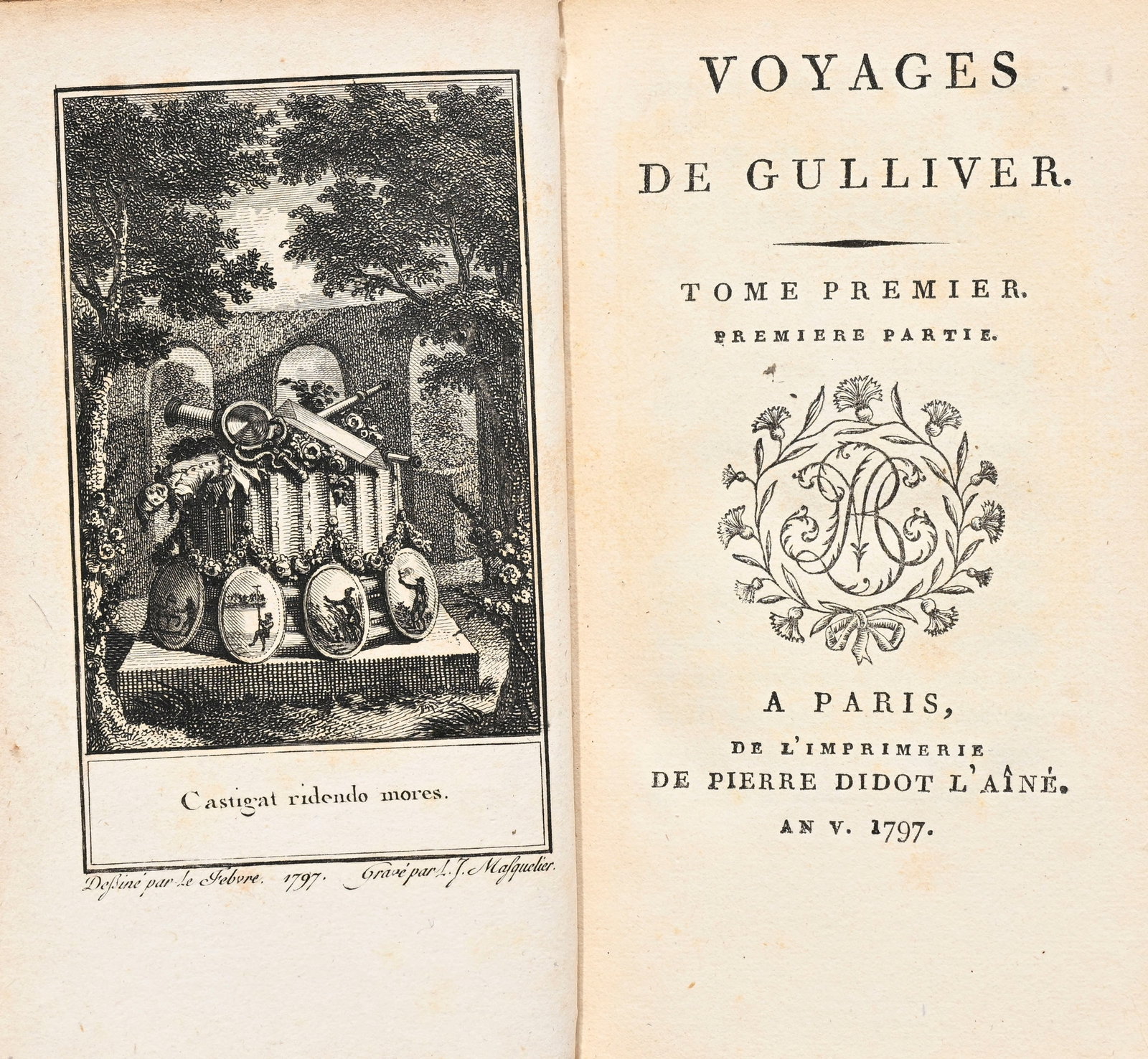 SWIFT (Jonathan). Voyages de Gulliver. Paris, Pierre Didot l'aîné, an V, 1797. 2 tomes en  - 2