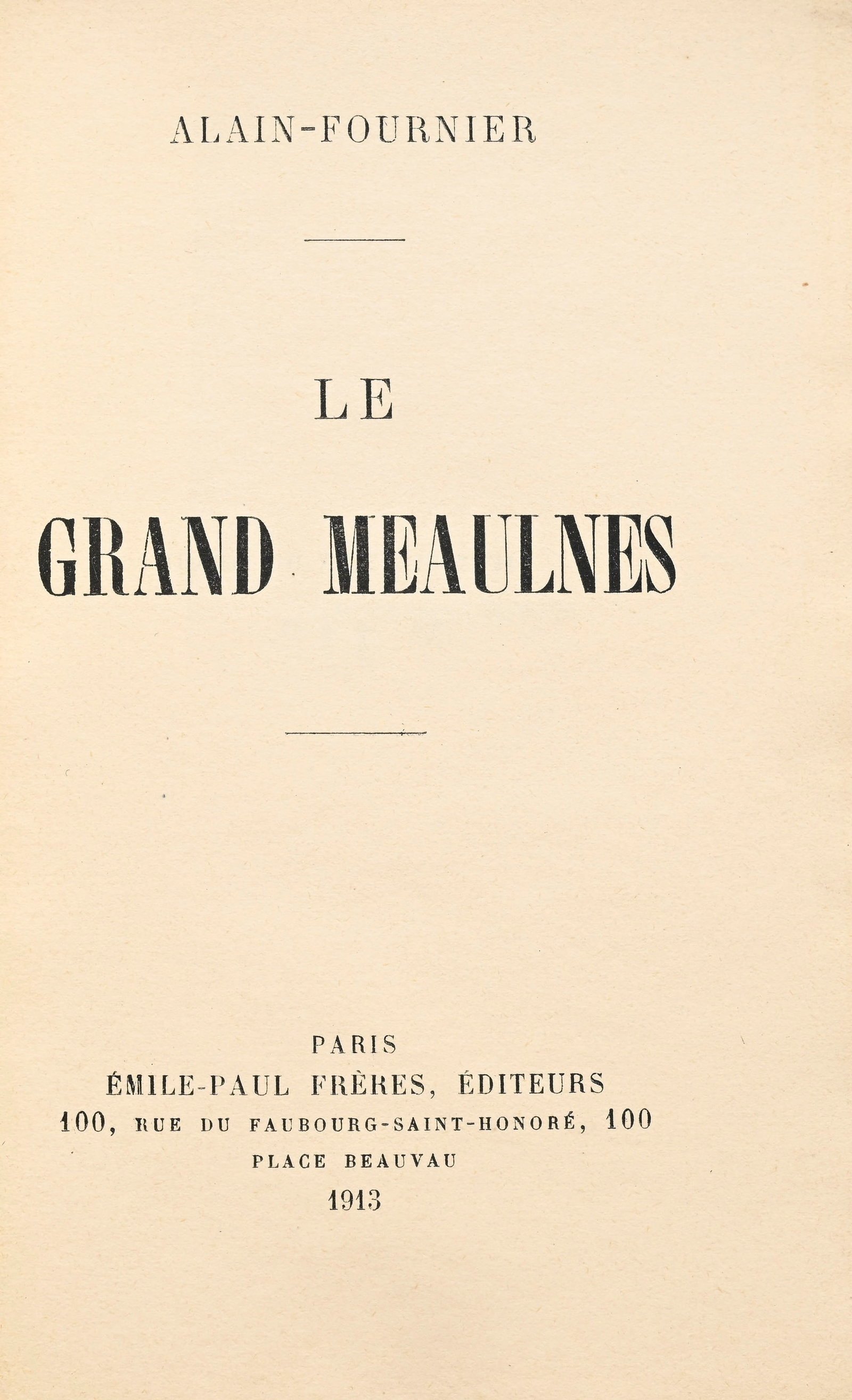 ALAIN-FOURNIER. Le Grand Meaulnes. Paris, Émile-Paul frères, 1913. In-12 relié demi-m - 4