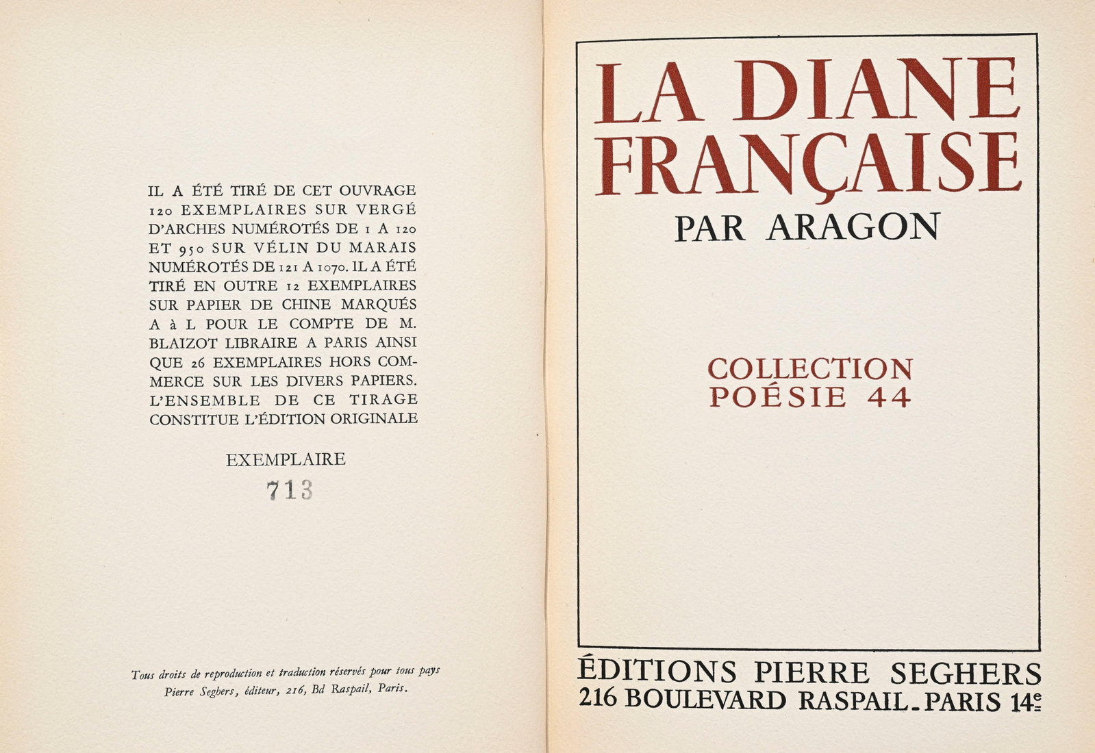 ARAGON (Louis). Ensemble de 3 ouvrages dont 2 en édition originale : 1) Le Crève-Coe - 2
