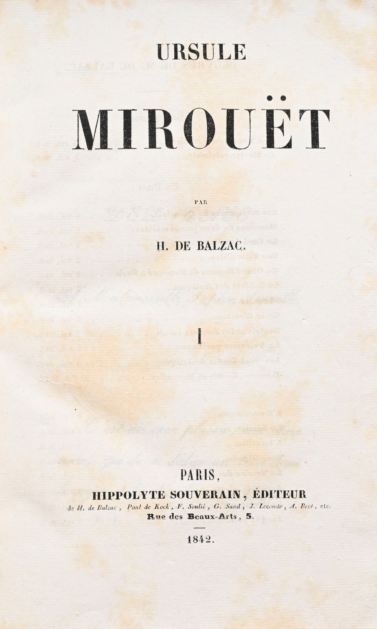 BALZAC (Honoré de). Ursule Mirouët. Paris, Hippolyte Souverain, 1842. 2 vol. in-8° re - 3