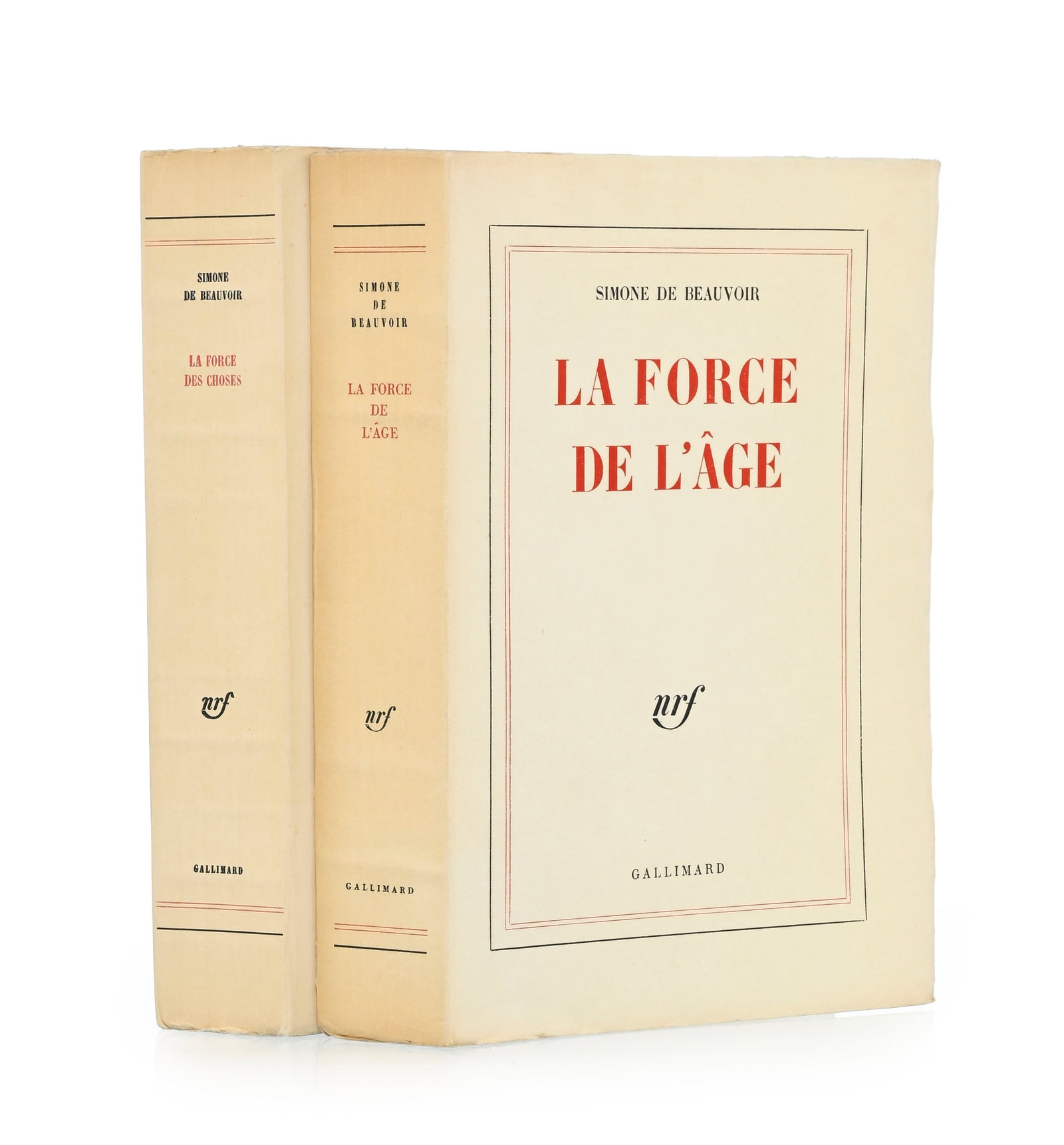 BEAUVOIR (Simone de). 2 ouvrages en édition originale sur grand papier, numérotés: : BEAUVOIR (Simone de). 2 ouvrages en édition originale sur grand papier, numérotés: 1) La Force des choses. [Paris], Gallimard, 1963. In-8° broché. Édition originale.