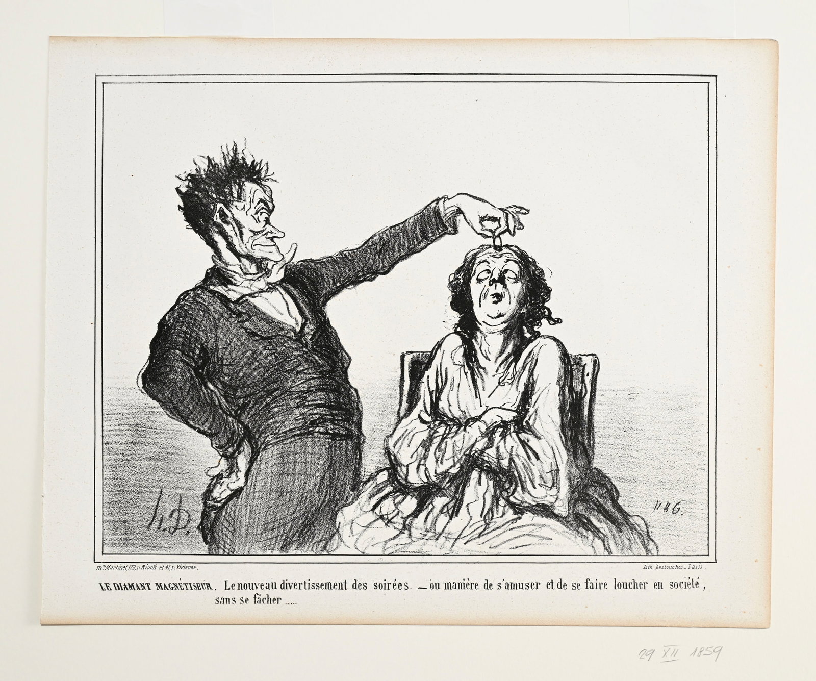 DAUMIER (Honoré). Album des Charges du Jour. Paris, Chiavari and Martinet, \[1859\]... 25 litho: DAUMIER (Honoré). Album des Charges du Jour. Paris, Chiavari and Martinet, [1859]... 25 lithographies sous passe-partout dont 16 sous chemise illustrée, pour chaque planche 26,5x34 cm