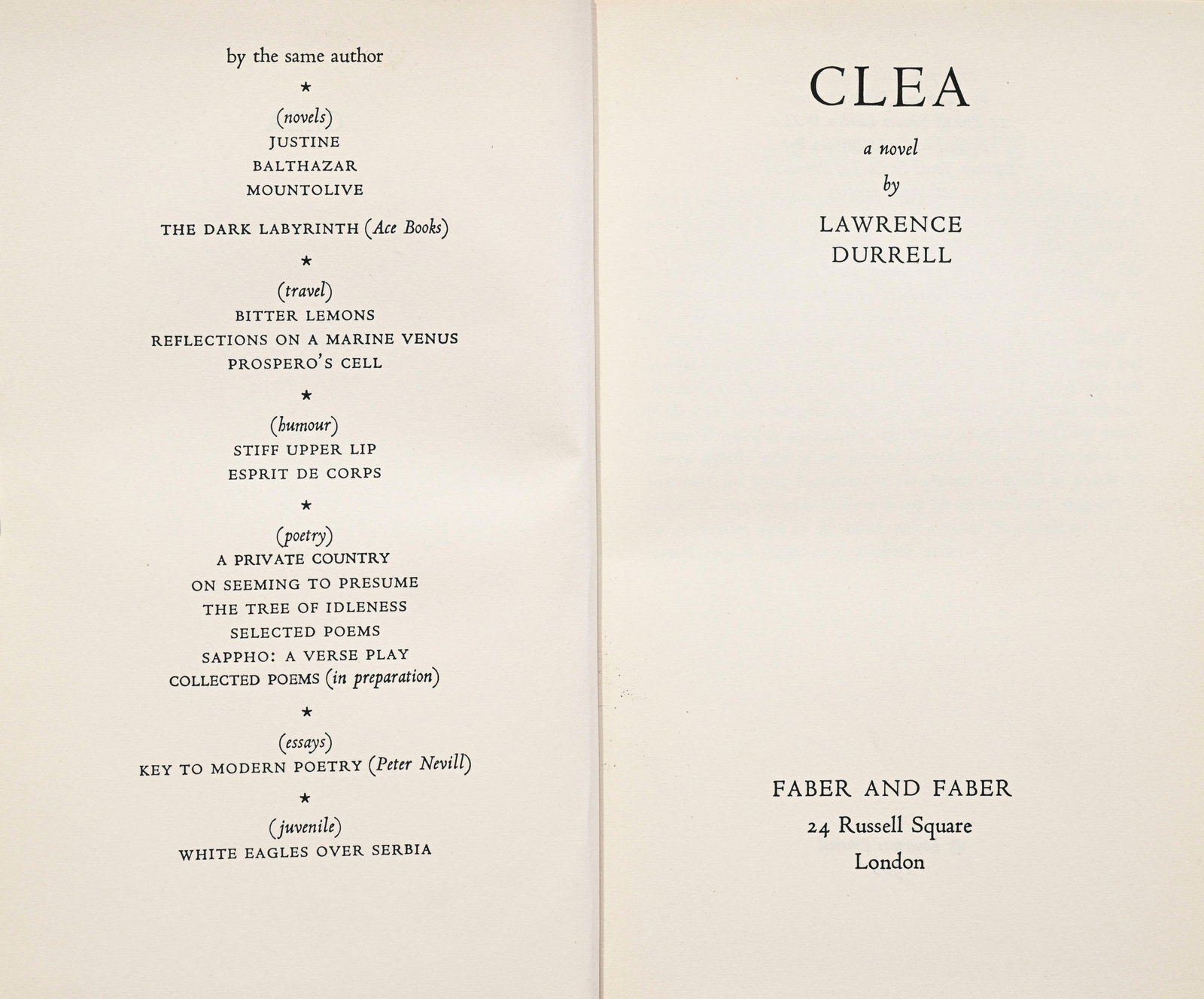 DURRELL (Lawrence). "The Alexandria Quartet". London: Faber & Faber, 1957-1960. 4 vol. in-8° re - 6