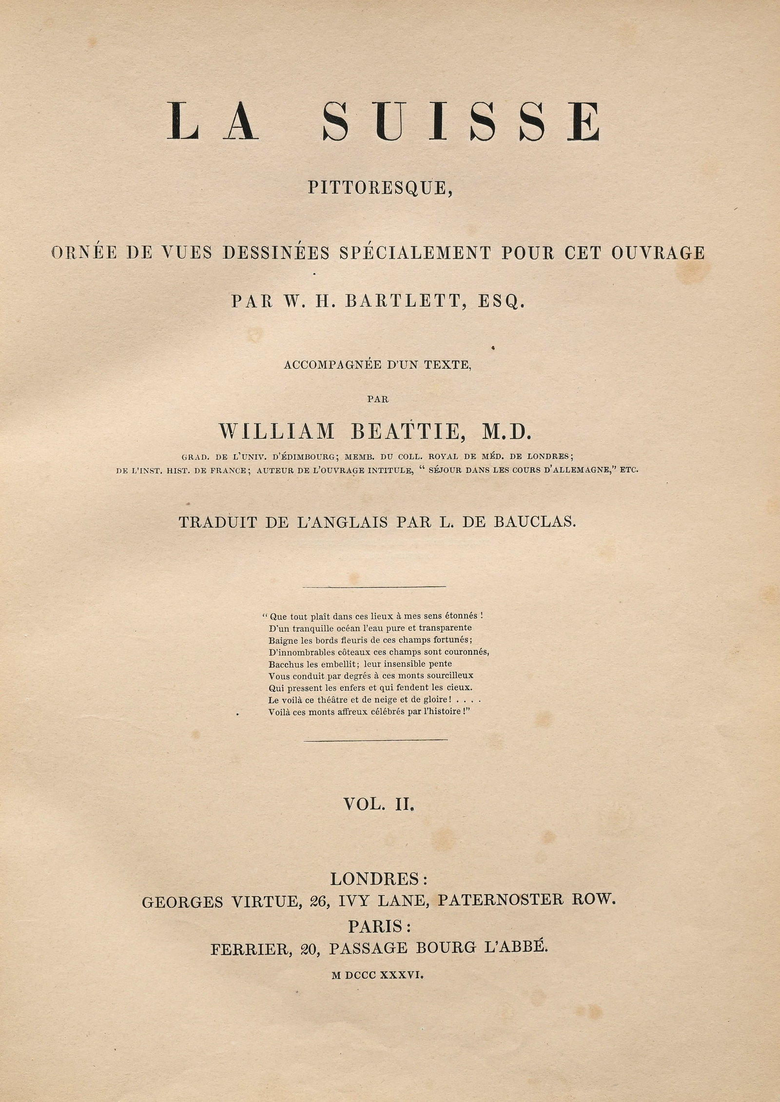\[HELVETICA\]. BEATTIE (William). La Suisse pittoresque. Londres, George Virtue ; \[Paris, Ferrier\] - 2