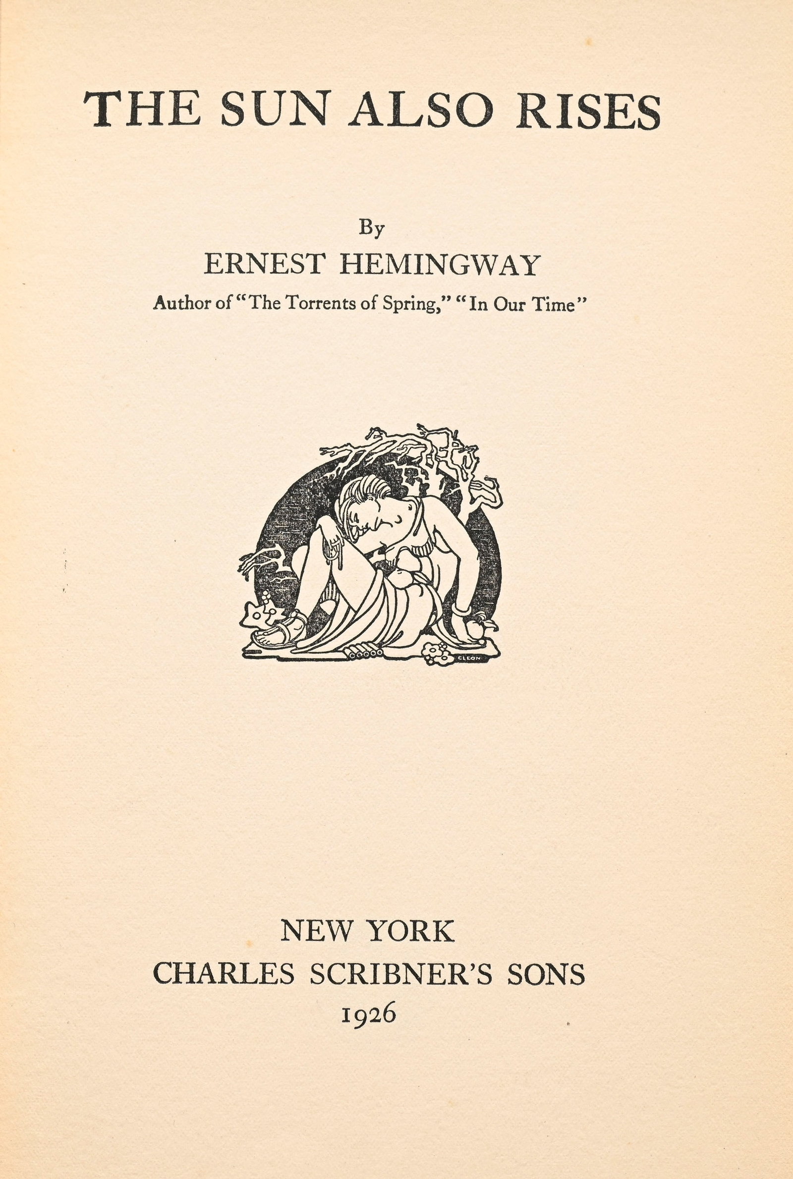 HEMINGWAY (Ernest). The Sun Also Rises. New York, Charles Scribner’s Sons, 1926. In-8° re: HEMINGWAY (Ernest). The Sun Also Rises. New York, Charles Scribner’s Sons, 1926. In-8° relié demi-maroquin brun à coins, dos à nerfs orné et doré, tr. de tête