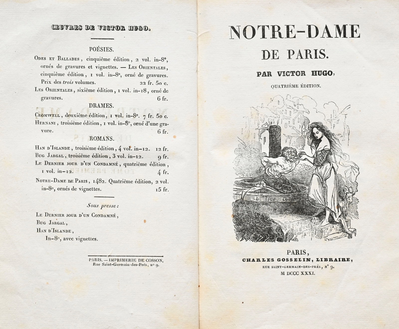 HUGO (Victor). Notre-Dame de Paris. Paris, Ch. Gosselin, 1831. 2 vol. in-8° reliés demi-ba - 3