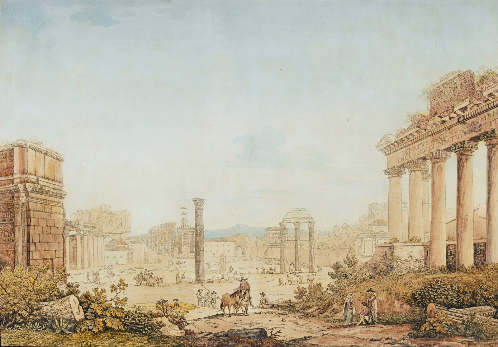 François Keisermann (1765-1833), "Le Forum à Rome ou Campo Vaccino", gravure aquarellé (1 of 5)