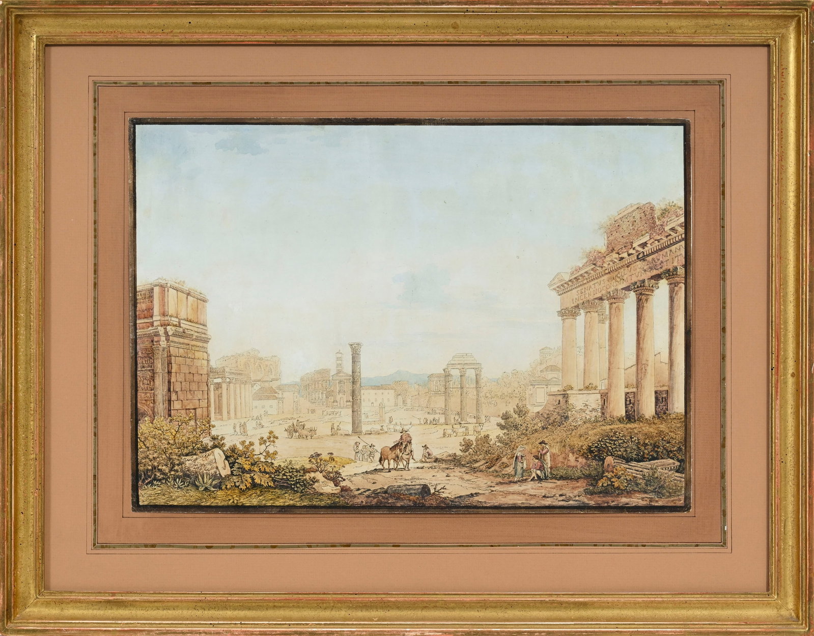 François Keisermann (1765-1833), "Le Forum à Rome ou Campo Vaccino", gravure aquarellé - 2