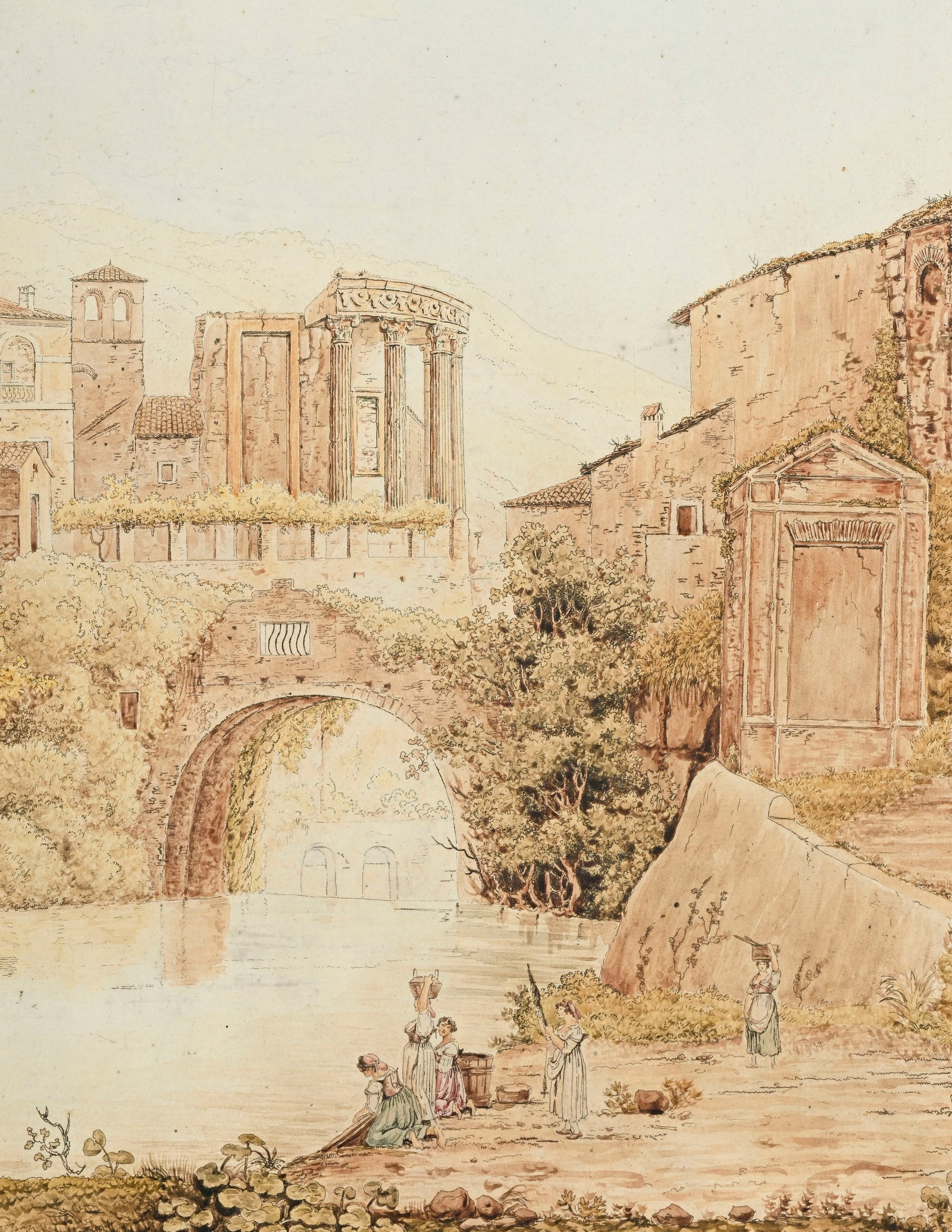 François Keisermann (1765-1833), "Tivoli : pont antique avec temple de la Sybylle de Tibur", gr - 3