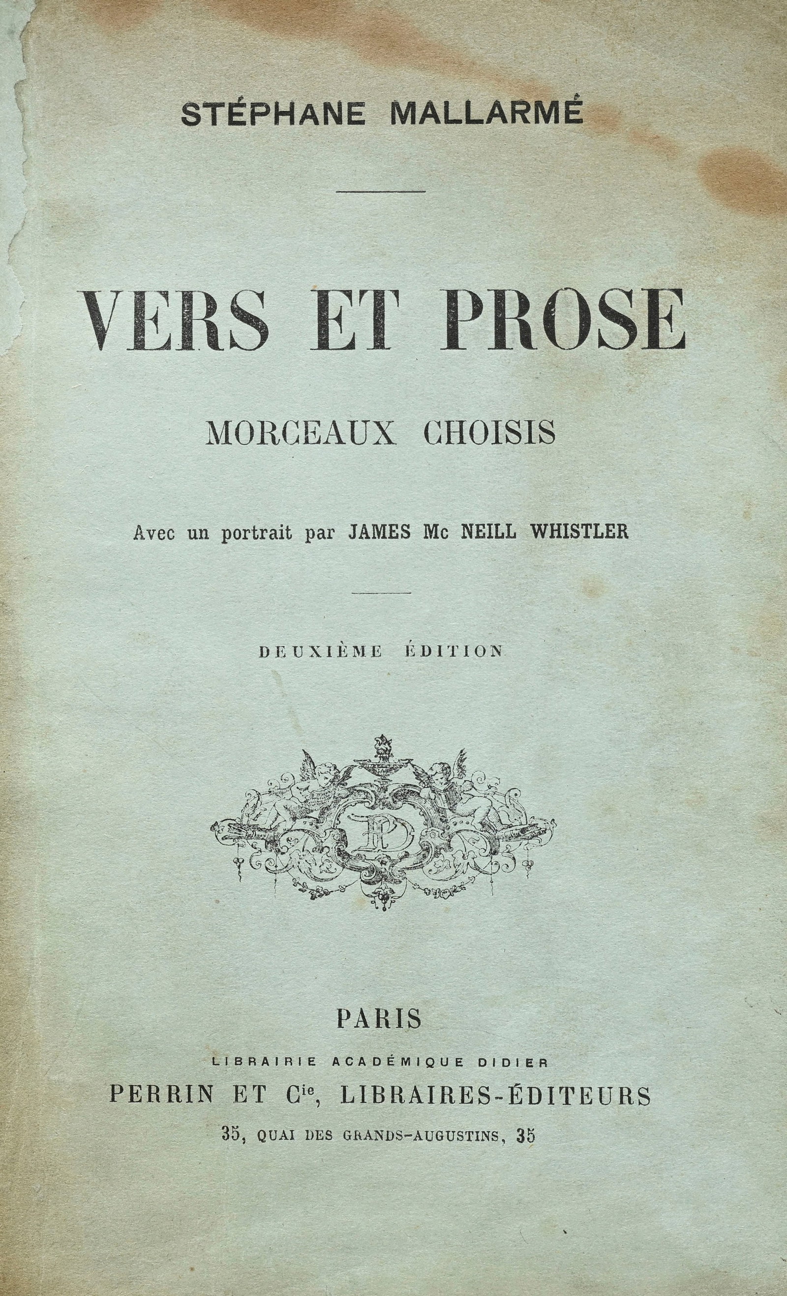 MALLARMÉ (Stéphane). Vers et prose, morceaux choisis. Paris, Perrin & Cie, 1893. Petit in- - 2