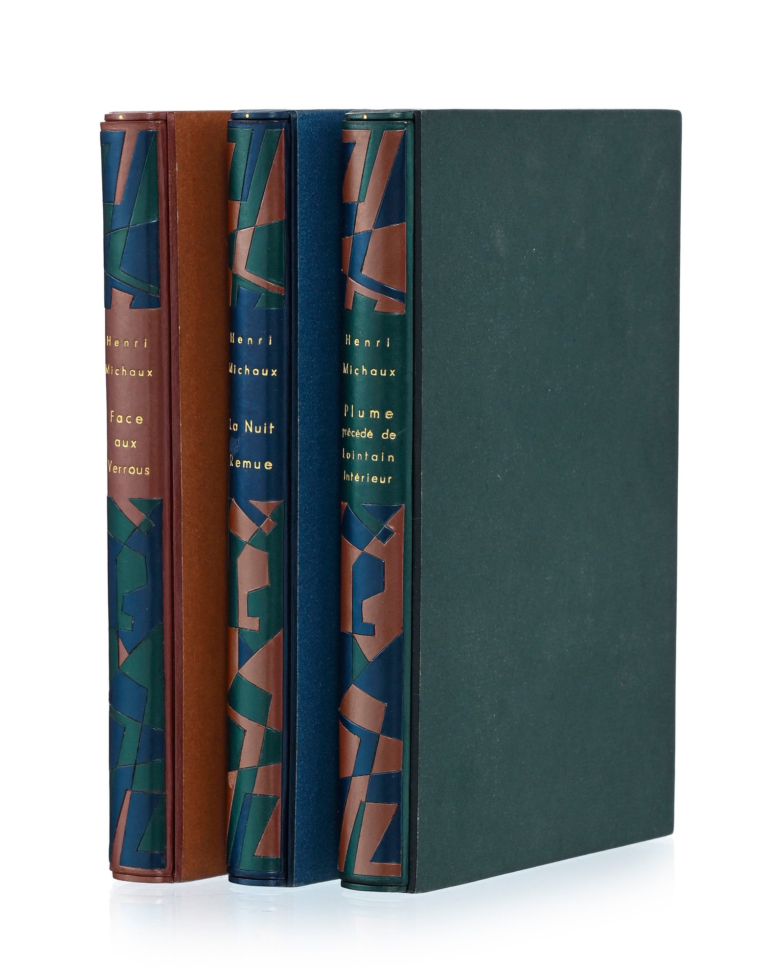 MICHAUX (Henri). Ensemble de trois ouvrages in-12 reliés demi-box (rouille, bleu et vert) mosa& - 2