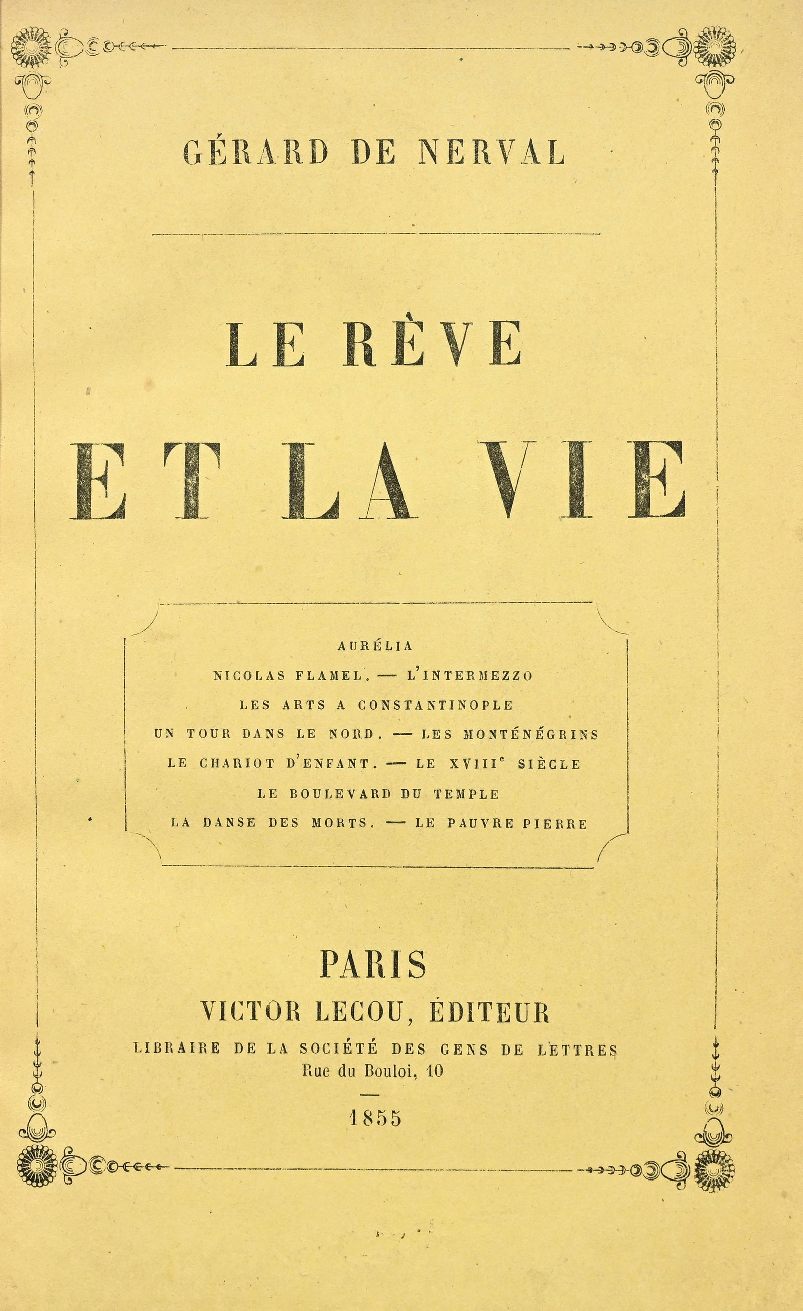 NERVAL (Gérard de ). Le Rêve et la Vie. Paris, Victor Lecou, 1855\. In-12 relié demi- - 2