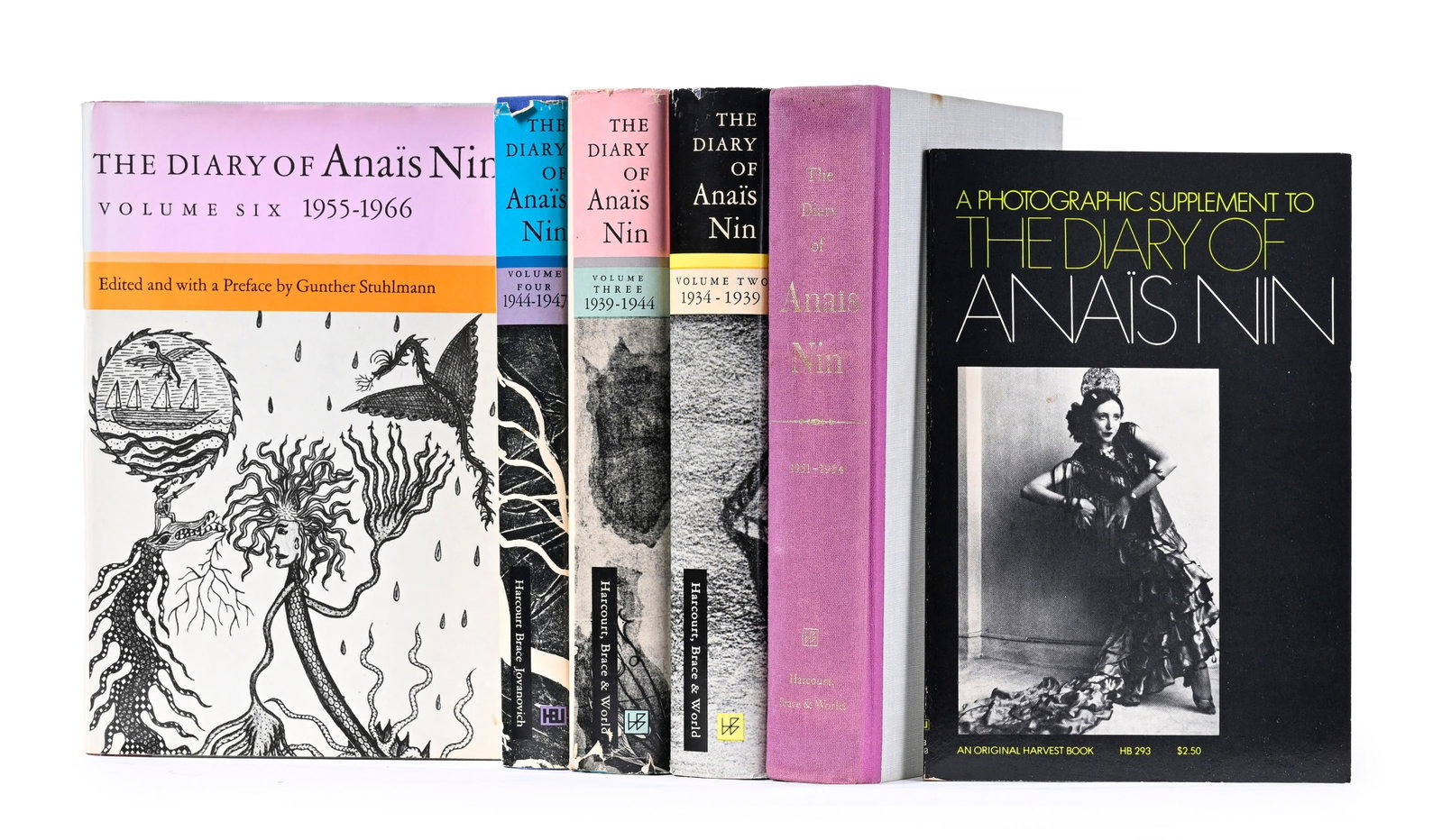 NIN (Anaïs). The Diary of Anaïs Nin. New York, Shallow Press and Harcourt, Brace & World &: NIN (Anaïs). The Diary of Anaïs Nin. New York, Shallow Press and Harcourt, Brace & World & Jovanovich, [1966-1976]. 5 vol. in-8° reliés pleine toile de l'éditeur, jaquettes