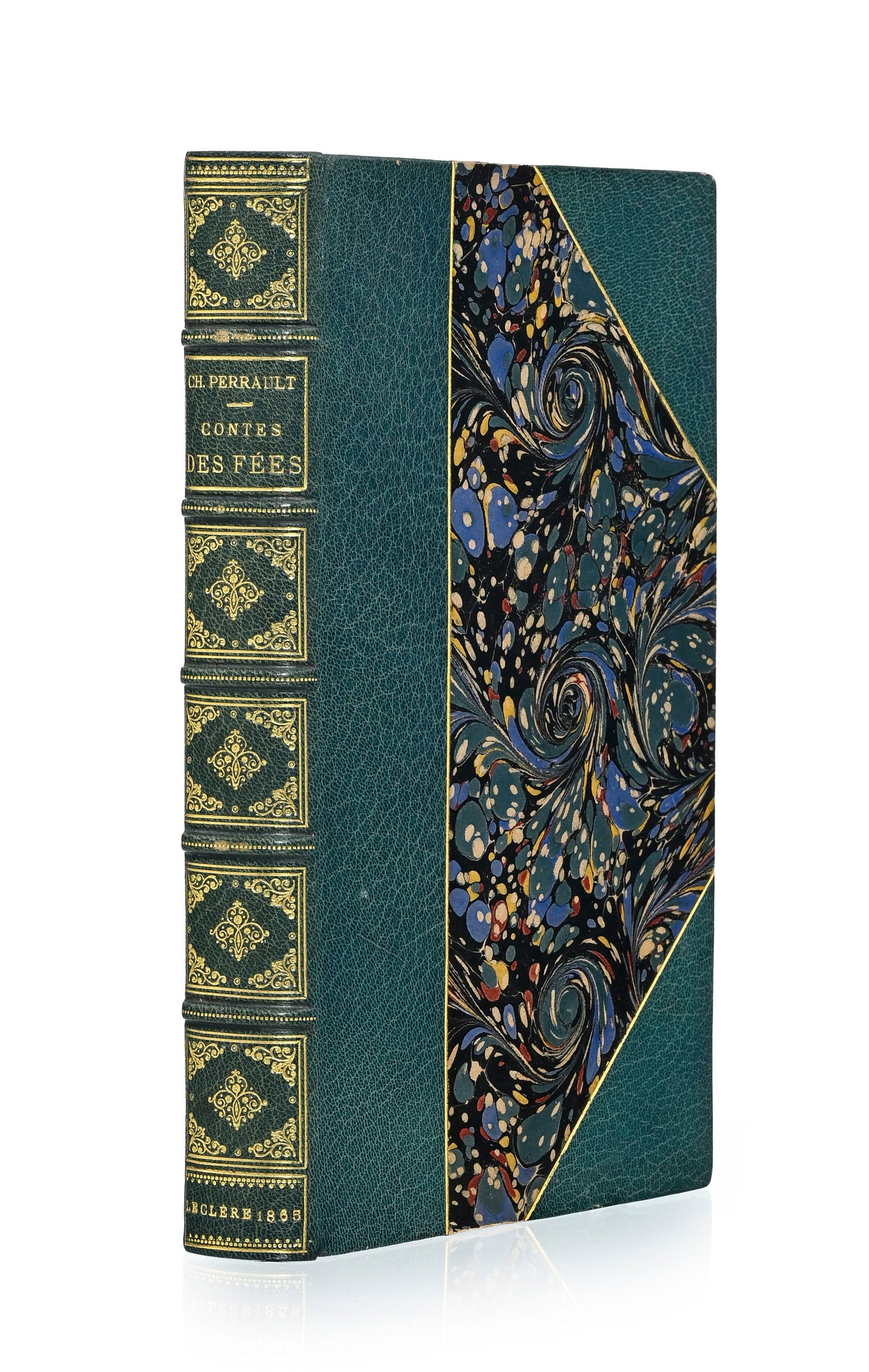 PERRAULT (Ch.). Les Contes des Fées en prose et en vers... Lyon, Louis Perrin, 1865\. In-8: PERRAULT (Ch.). Les Contes des Fées en prose et en vers... Lyon, Louis Perrin, 1865. In-8° relié demi-maroquin vert d'eau à coins, dos à nerfs orné et doré, filet