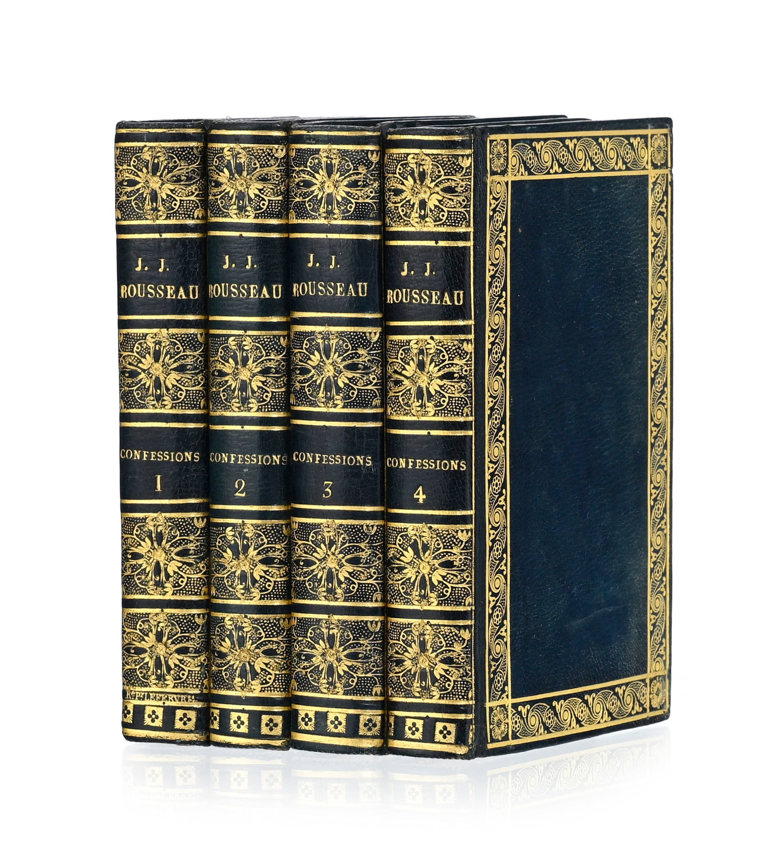 \[RELIURE\]. ROUSSEAU (Jean-Jacques). Les confessions. Édition stéréotype Paris, Dido: [RELIURE]. ROUSSEAU (Jean-Jacques). Les confessions. Édition stéréotype Paris, Didot l'aîné et Firmin Didot, 1808. 4 vol. in-12 reliés plein maroquin bleu nuit à