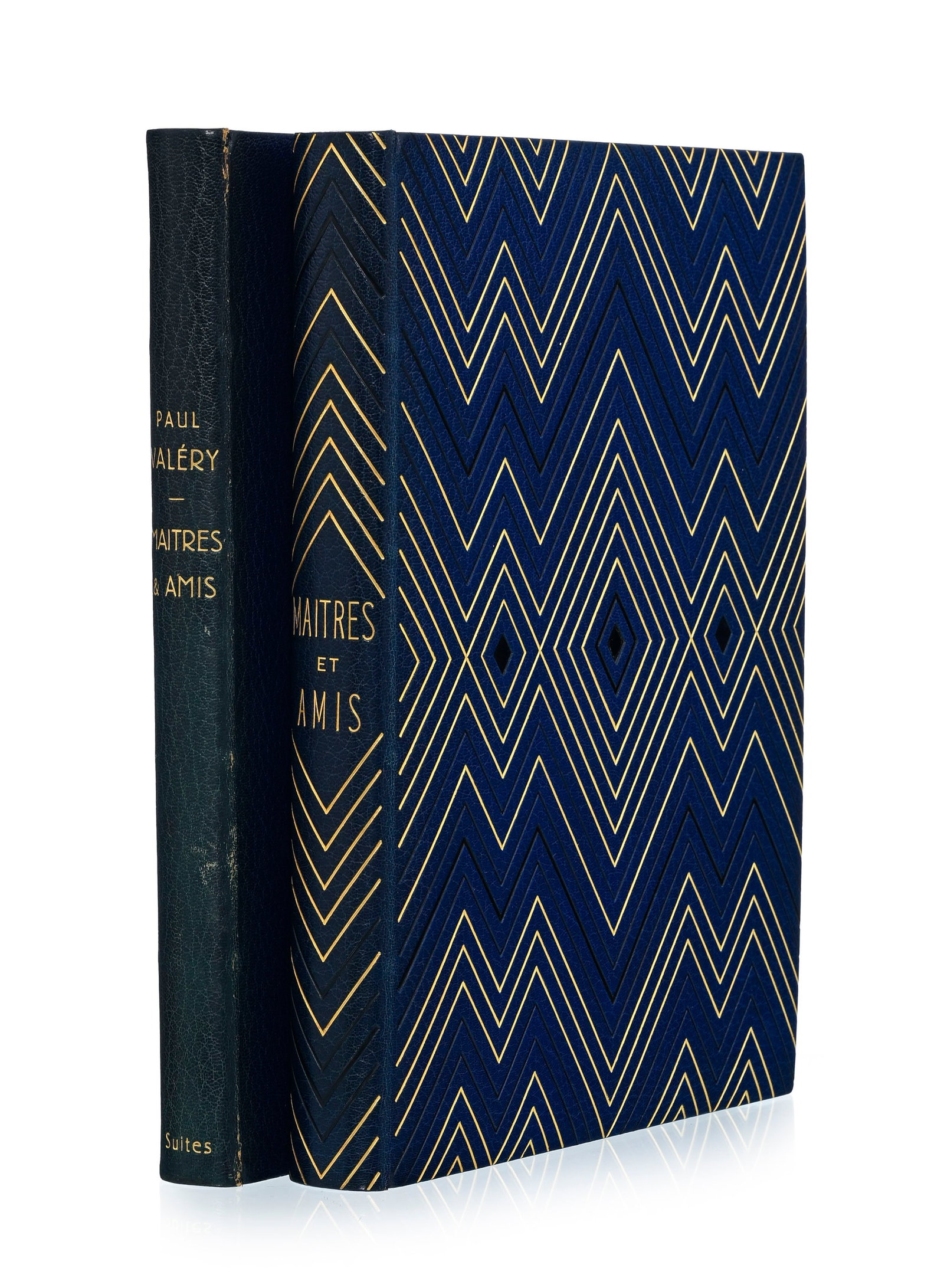 VALÉRY (Paul). Maîtres et amis. Paris, s. n., 1927. 2 vol. grands in-4° reliés p: VALÉRY (Paul). Maîtres et amis. Paris, s. n., 1927. 2 vol. grands in-4° reliés plein maroquin bleu, un des vol. avec un riche décor de répétition de filets doré