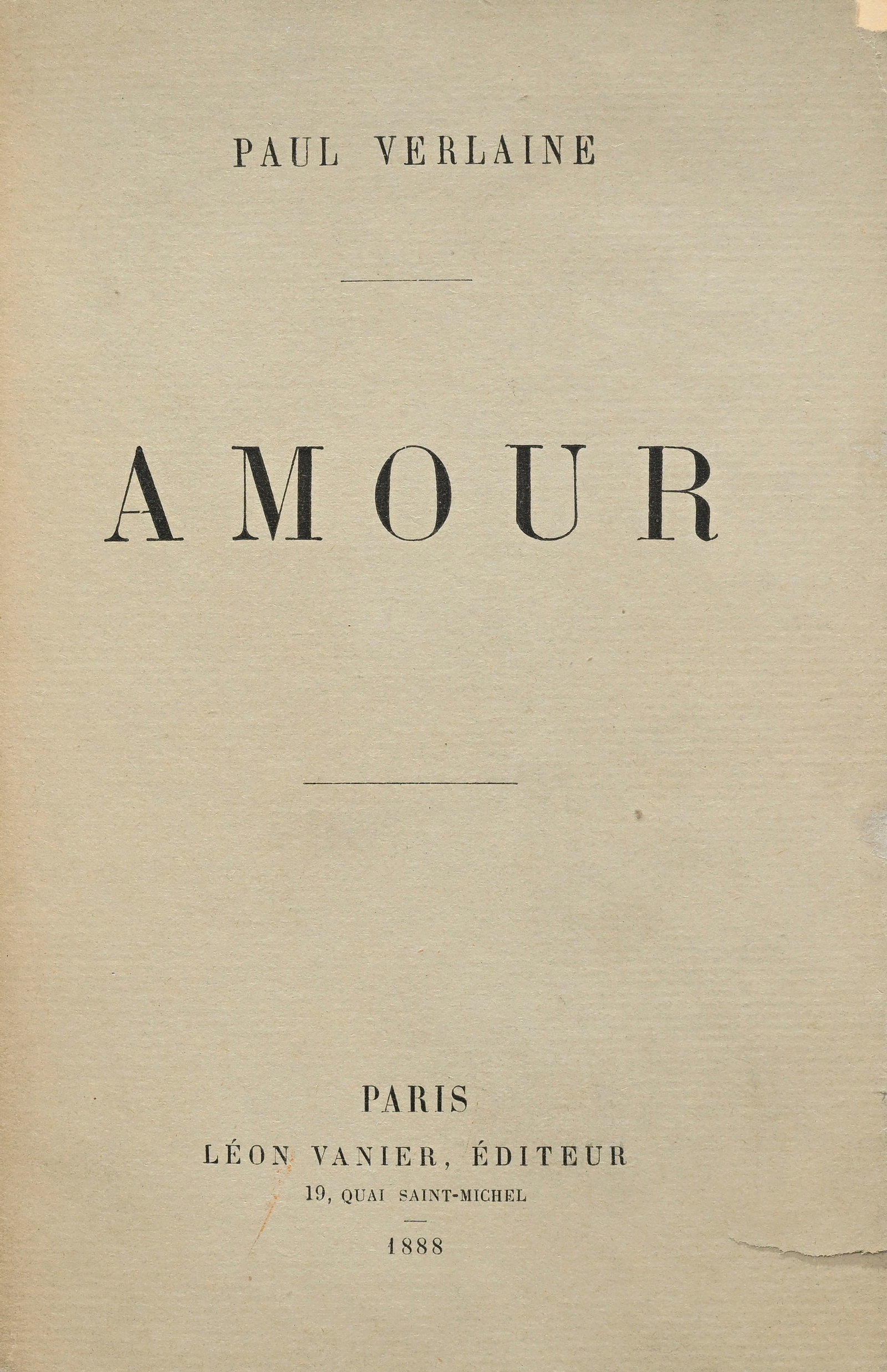 VERLAINE (Paul). Amour. Paris, Léon Vanier, 1888. In-12 relié plein maroquin chameau, dos  - 2