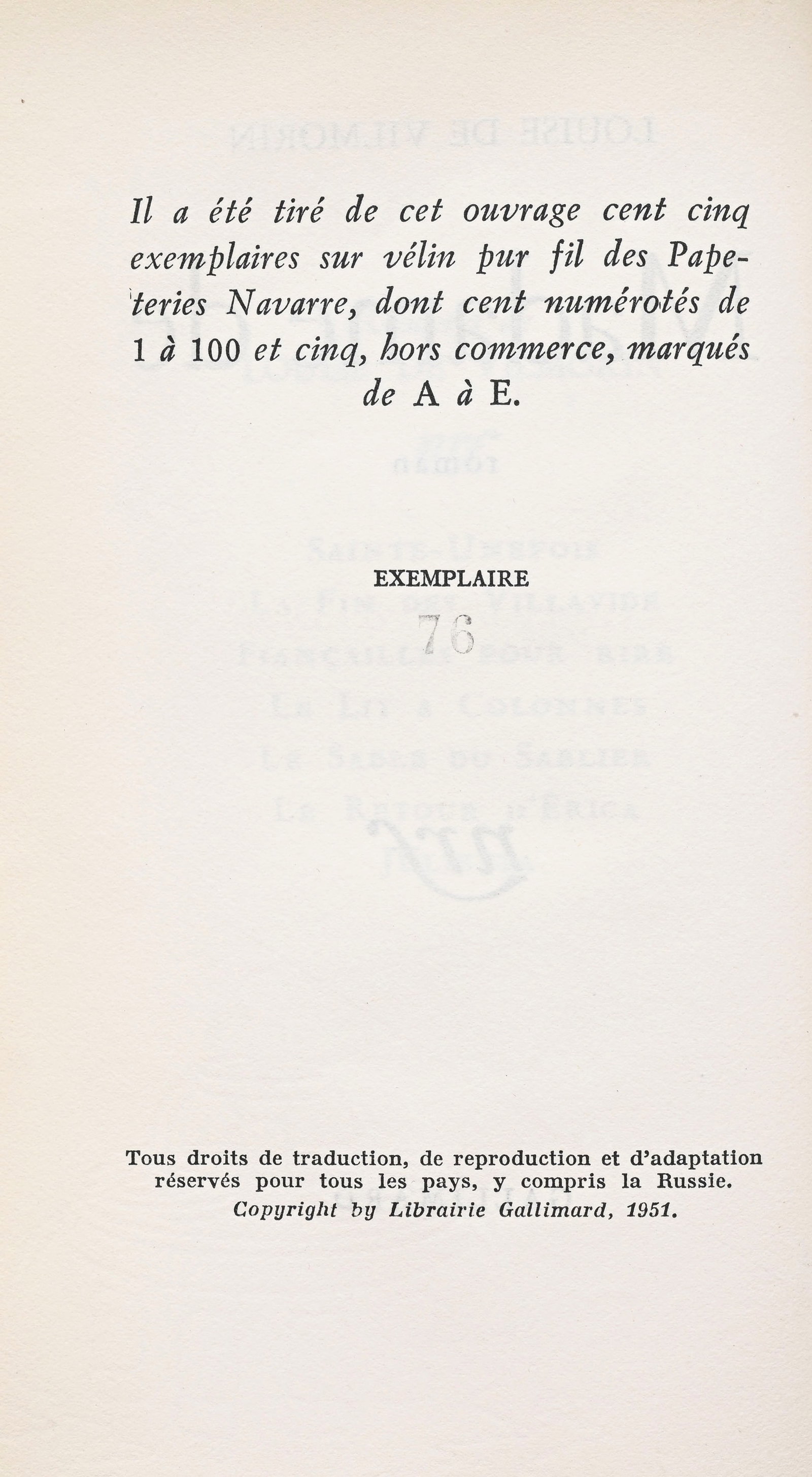 VILMORIN (Louise de). Ensemble de 8 ouvrages de Louise de Vilmorin dans des reliures similaires, tou - 3