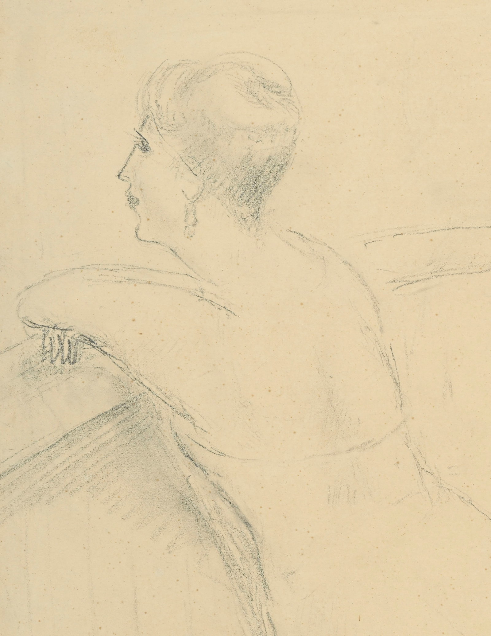René Victor Auberjonois (1872-1957), Portrait d'une femme accoudée au balcon, 1920, crayon - 3