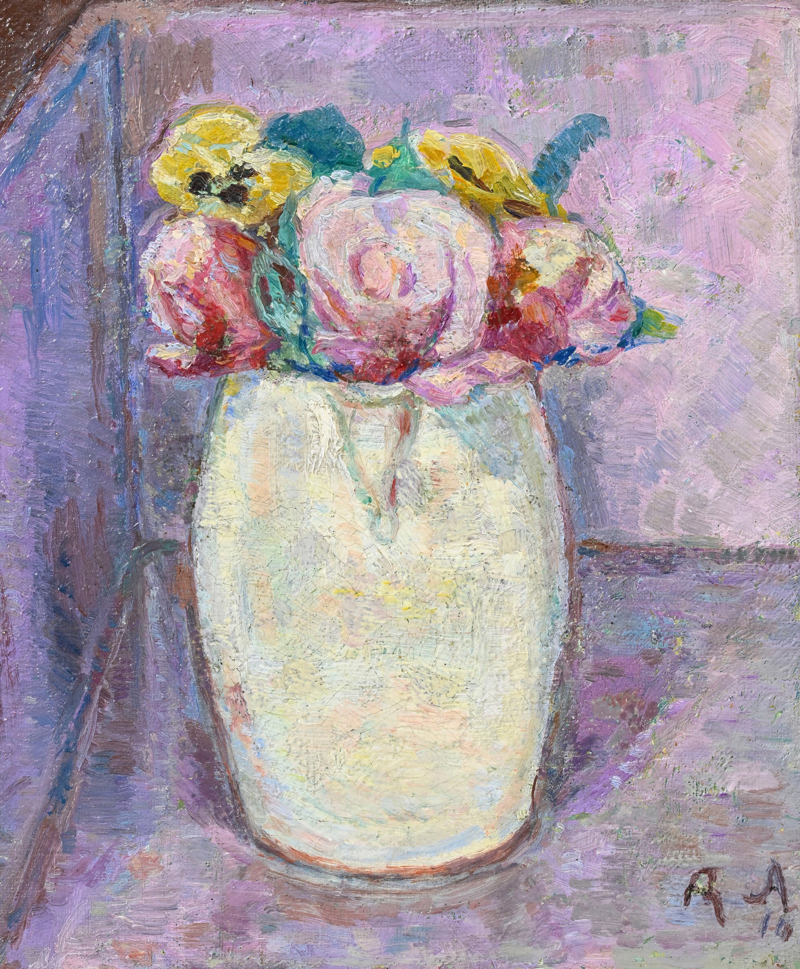 René Victor Auberjonois (1872-1957), Bouquet de roses et pensées, 1910, huile sur toile, m (1 of 5)