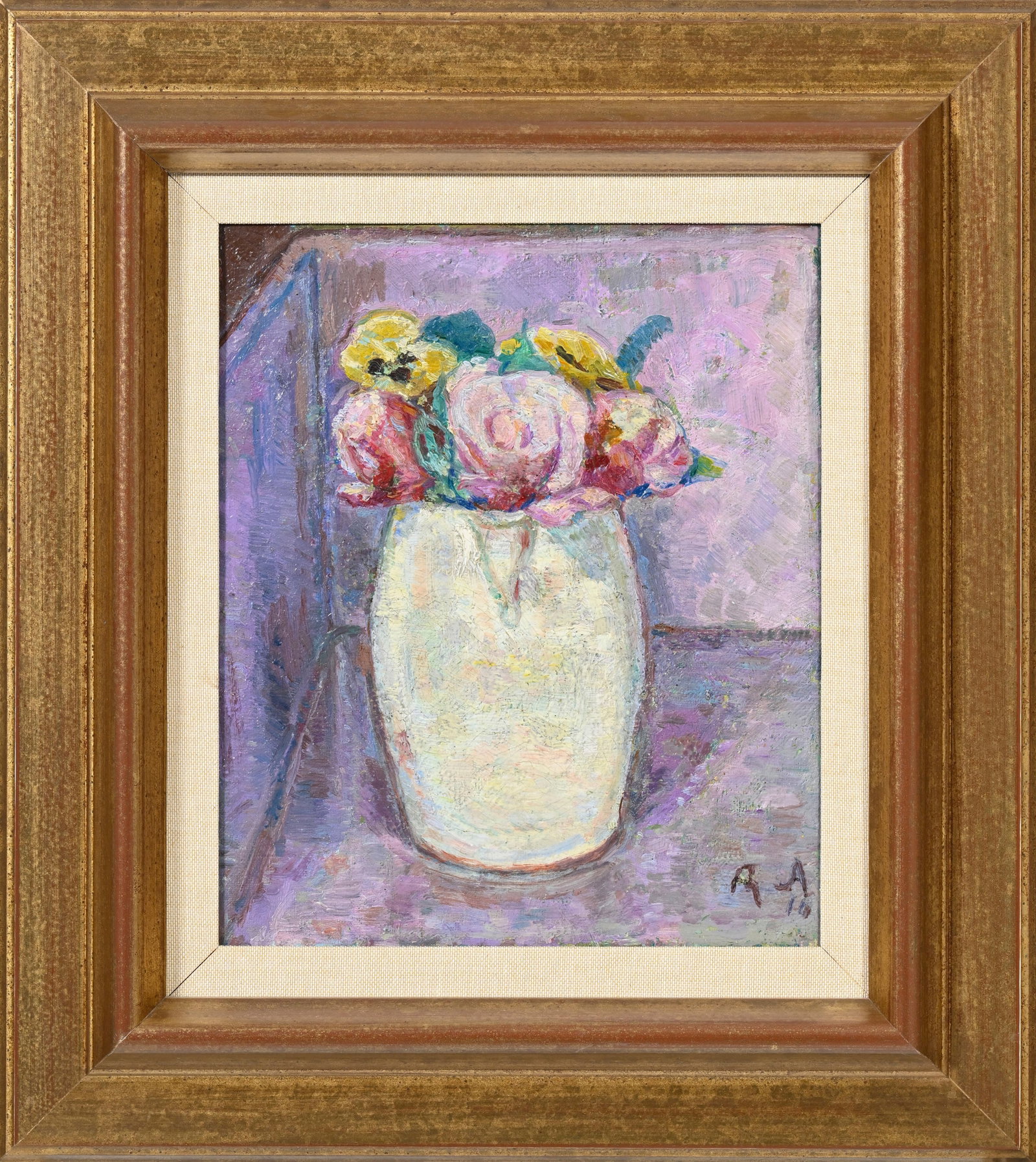 René Victor Auberjonois (1872-1957), Bouquet de roses et pensées, 1910, huile sur toile, m - 2