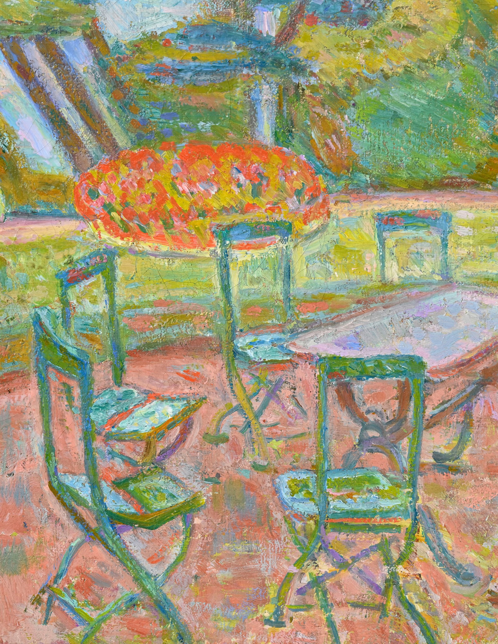 René Victor Auberjonois (1872-1957), Terrasse fleurie, huile sur toile, signée, 28x34 cm  - 2