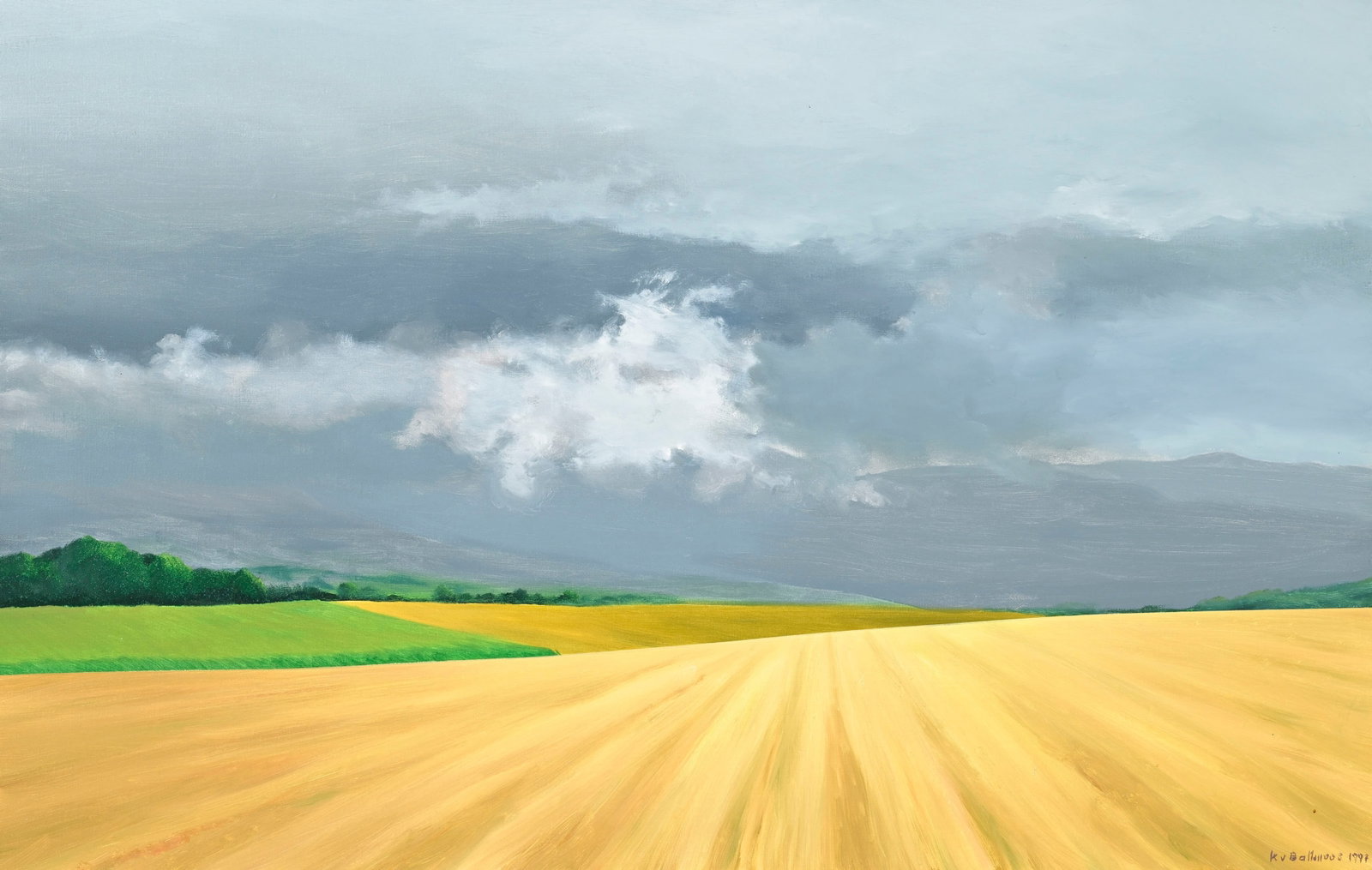 Kurt von Ballmoos (1934-2016), "Das hast du erzählt", 1997, huile sur toile, signée et dat: Kurt von Ballmoos (1934-2016), "Das hast du erzählt", 1997, huile sur toile, signée et datée, contresignée, contredatée et titrée au verso, 70x110 cm