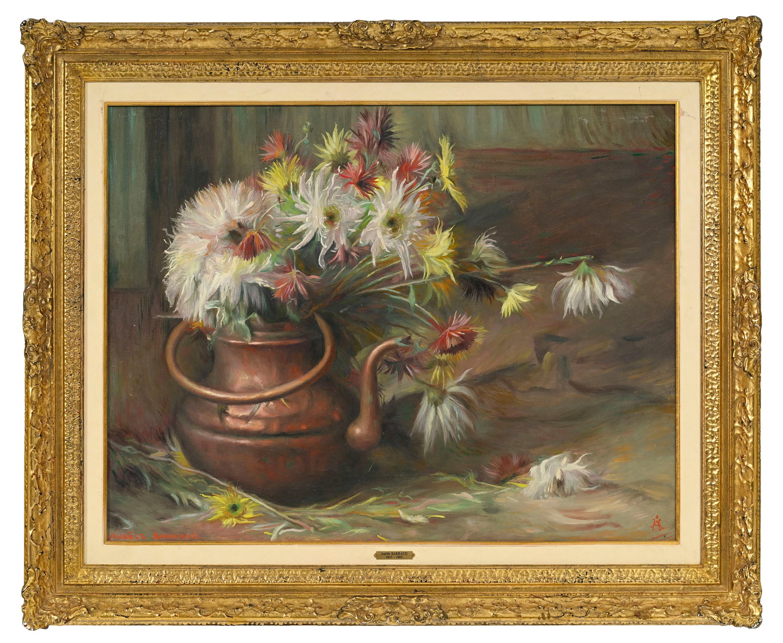 Aurèle René Barraud (1903-1969), Bouquet de chrysanthèmes et théière en cui - 2