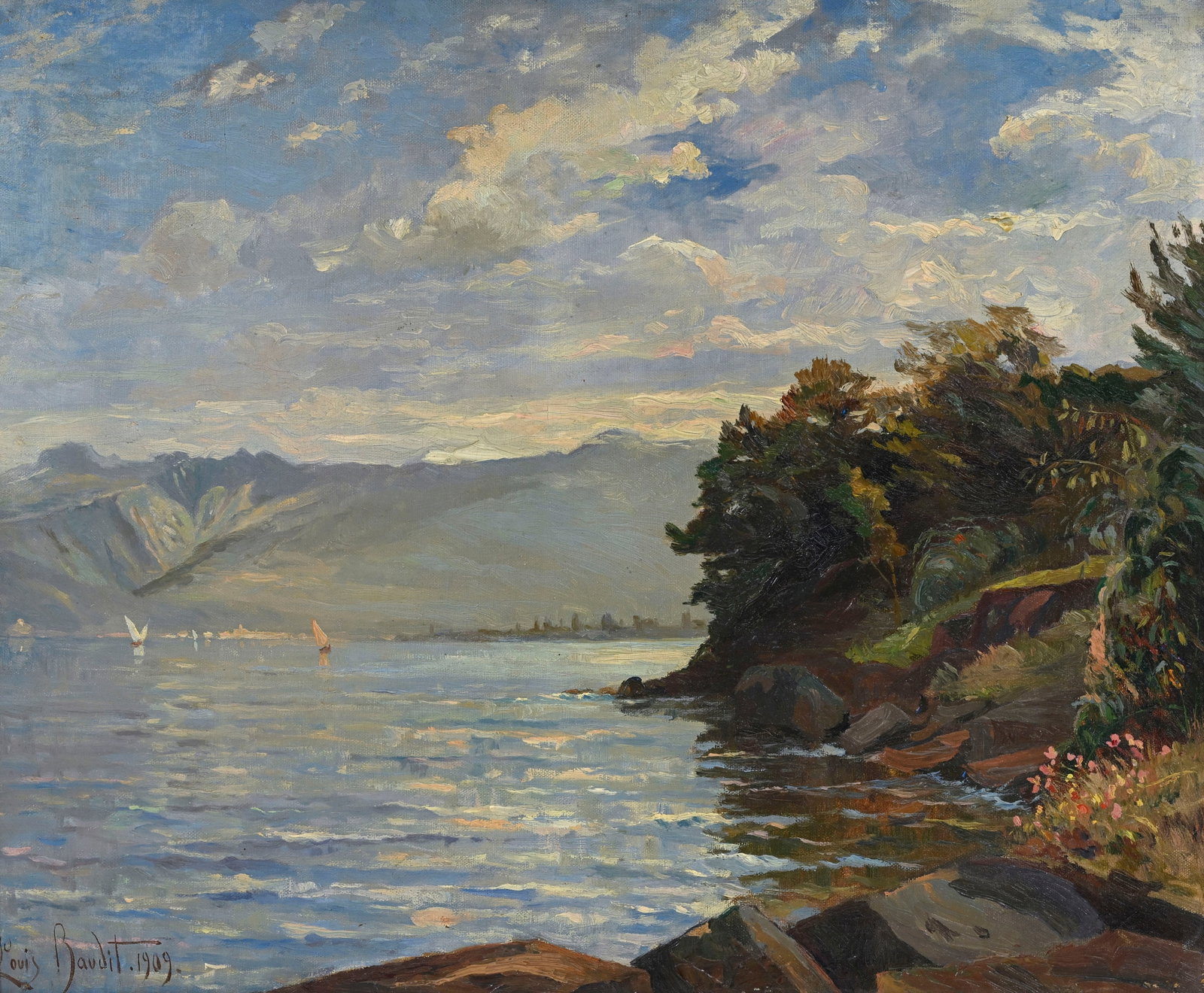 Louis Amédée Baudit (1870-1960), "La pointe de Fénalet, lac Léman", 1909, huile  (1 of 5)