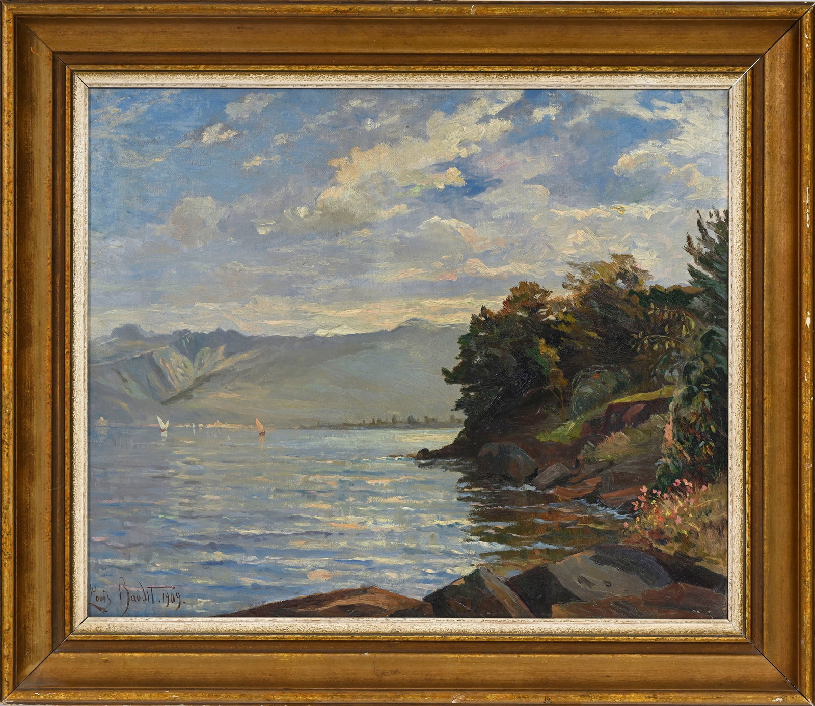 Louis Amédée Baudit (1870-1960), "La pointe de Fénalet, lac Léman", 1909, huile  - 2