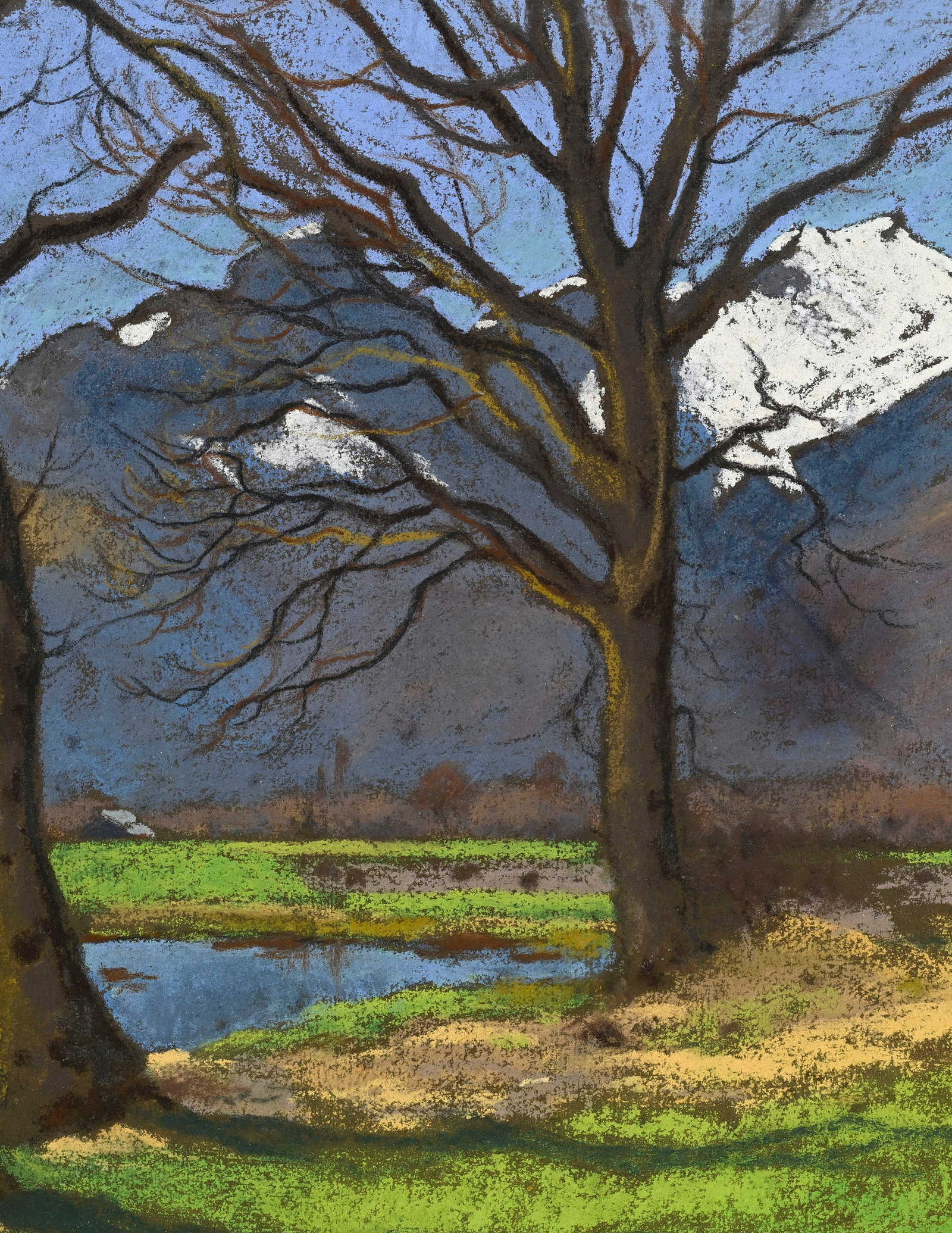 François Birbaum (1872-1947), Le Grammont depuis Yvorne, pastel sur papier, signé, 35x42,5 - 3