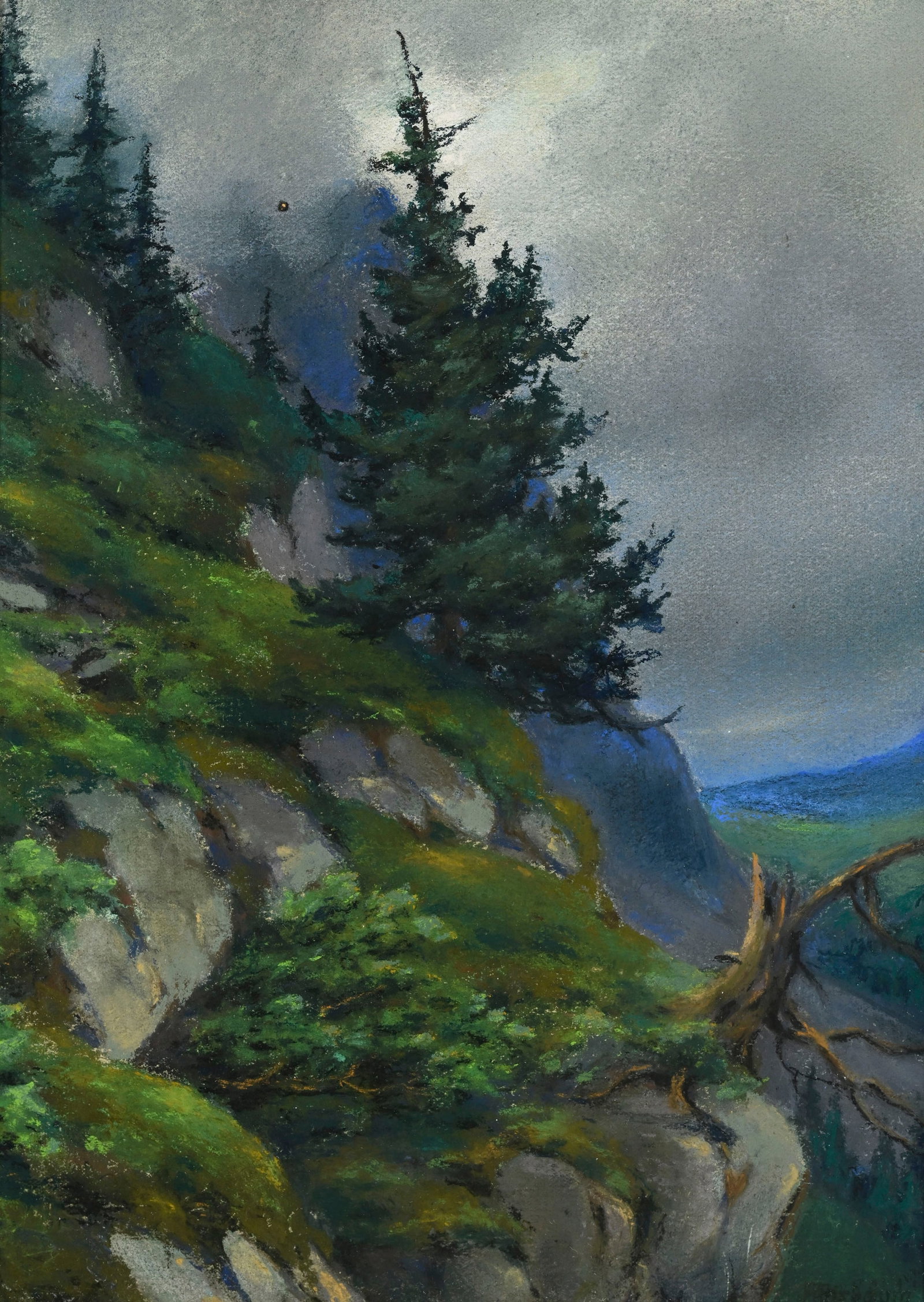 François Birbaum (1872-1947), "Aux approches de l’orage, Vanfluh", pastel sur papier, sig: François Birbaum (1872-1947), "Aux approches de l’orage, Vanfluh", pastel sur papier, signé, 30,5x21,5 cm (à vue) Peintre, dessinateur et orfèvre suisse, François