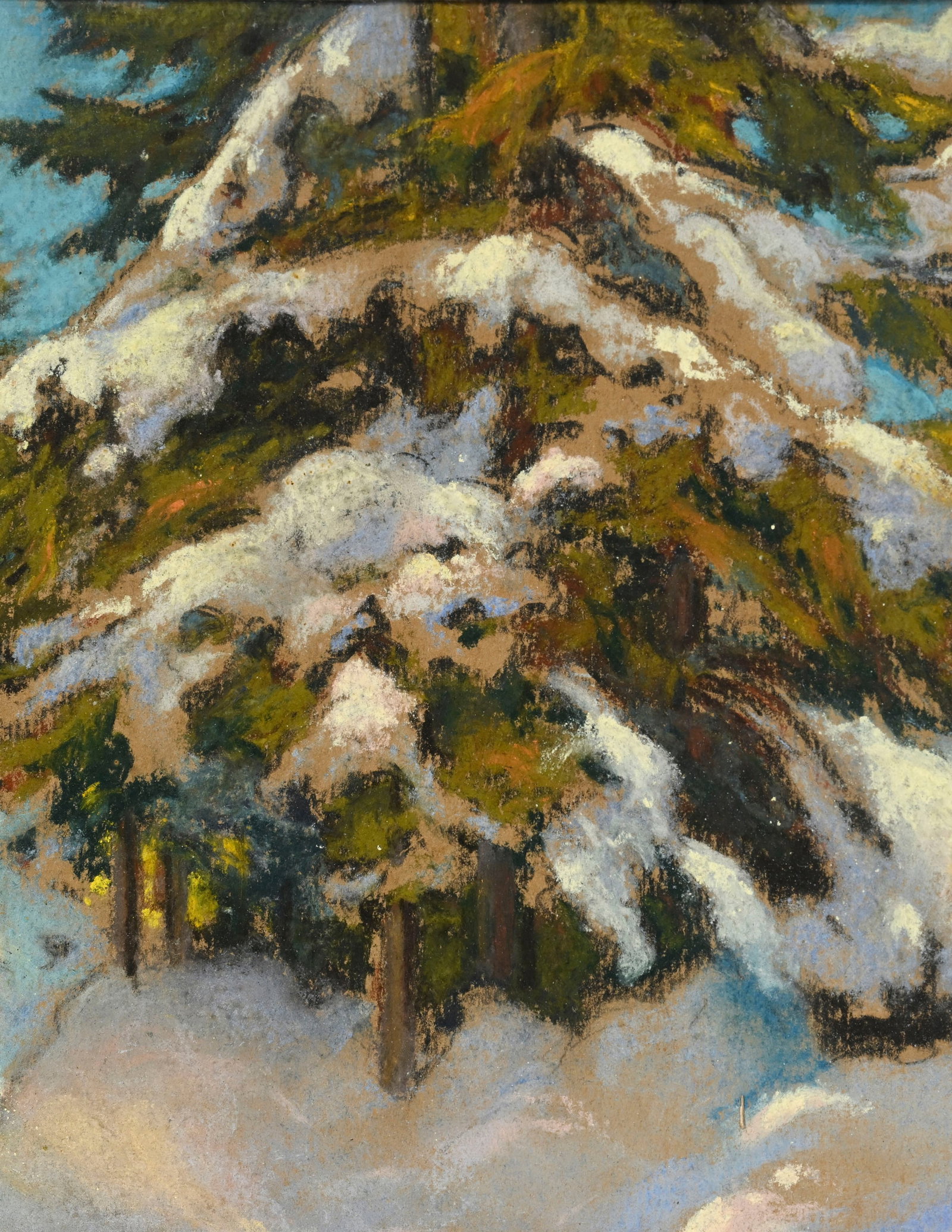 François Birbaum (1872-1947), Sapins enneigés, pastel sur papier, signé, 19x27 cm (&# - 3