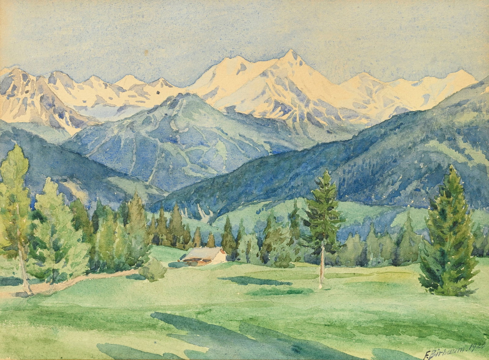 François Birbaum (1872-1947), Le Val d'Anniviers depuis Montana, 1920, aquarelle sur papier, si (1 of 5)