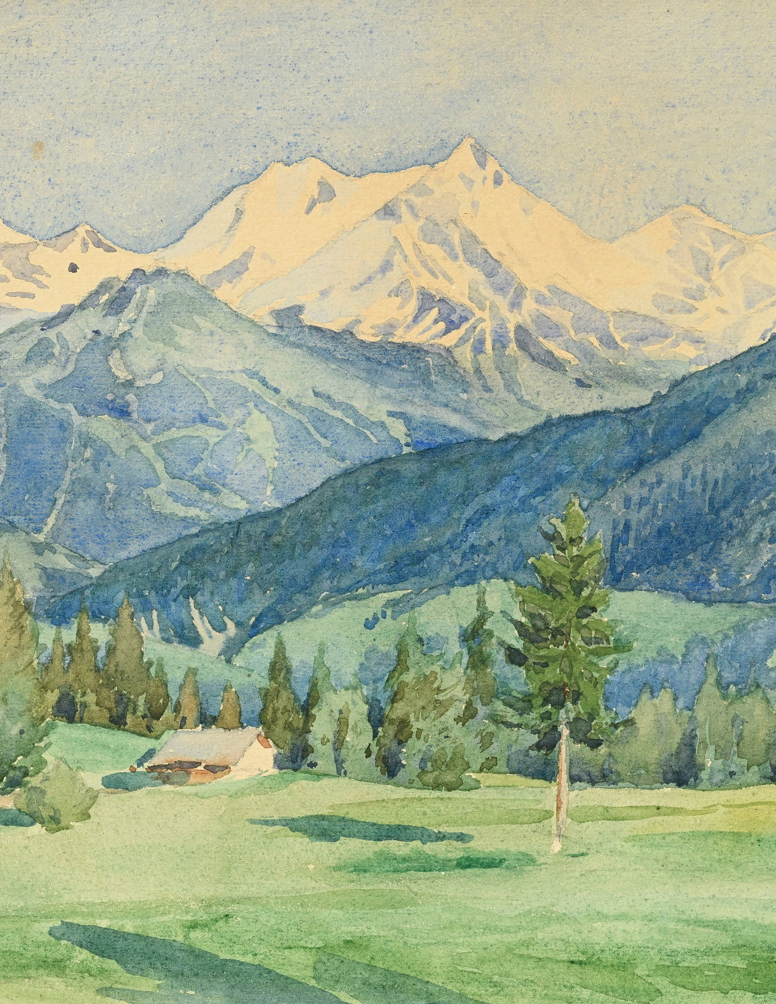 François Birbaum (1872-1947), Le Val d'Anniviers depuis Montana, 1920, aquarelle sur papier, si - 3