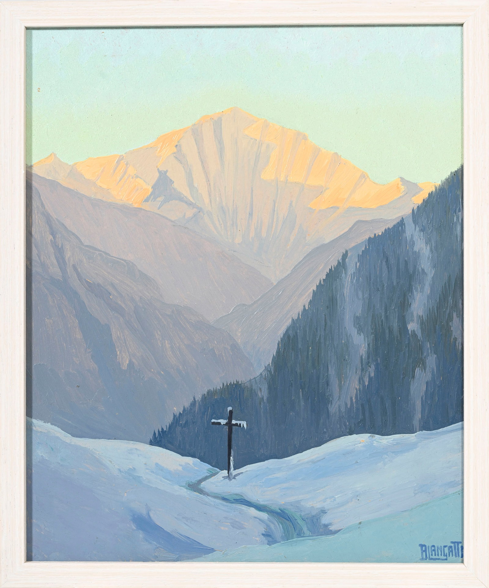 Charles Blanc-Gatti (1890-1966), "Aube sur le Buet", 1947, huile sur isorel, signée, 27x22 cm ( - 2