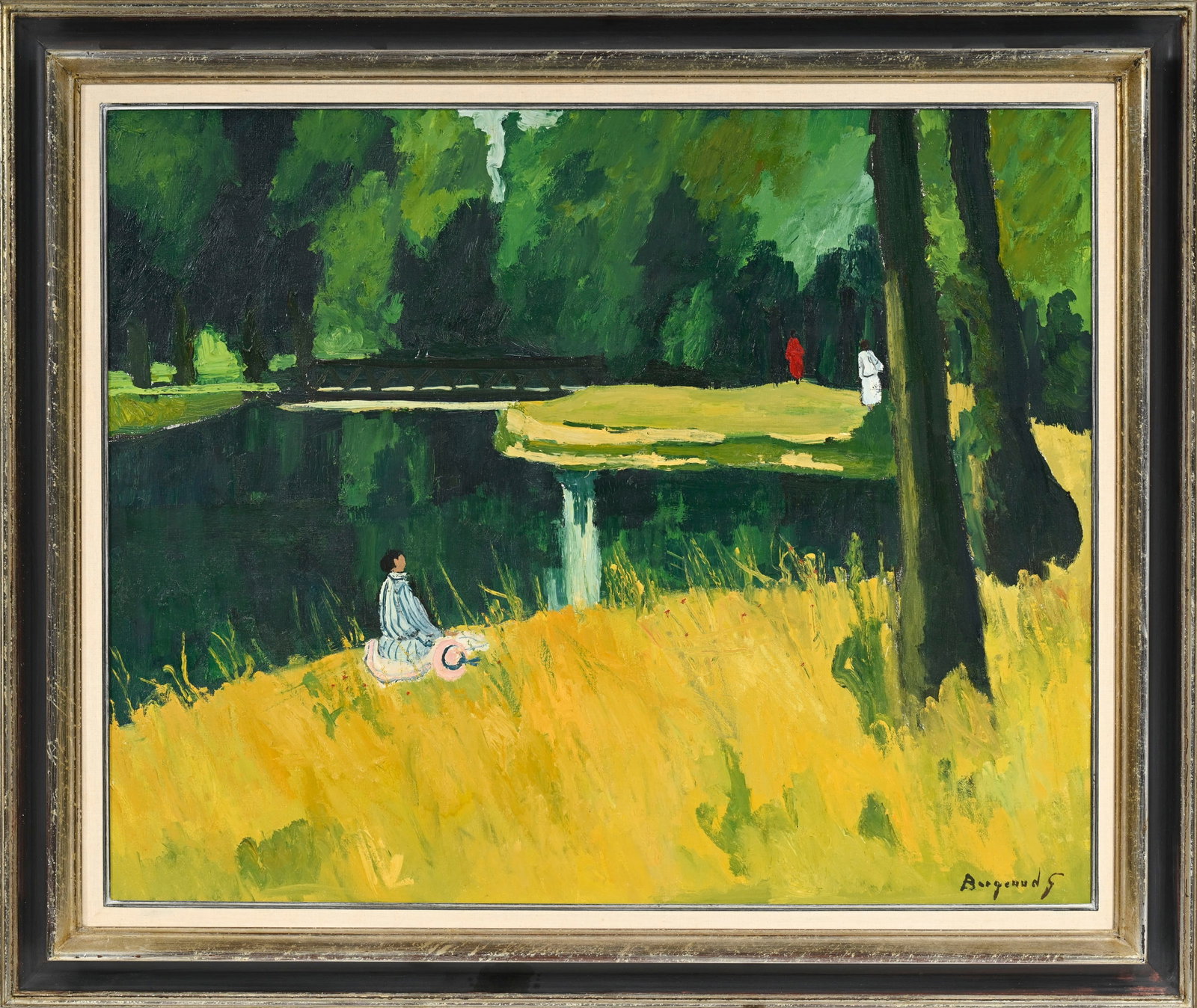 Georges Borgeaud (1914-1998), "La femme au chapeau rose, le bord de l'aire Genève", 1981, huile - 2