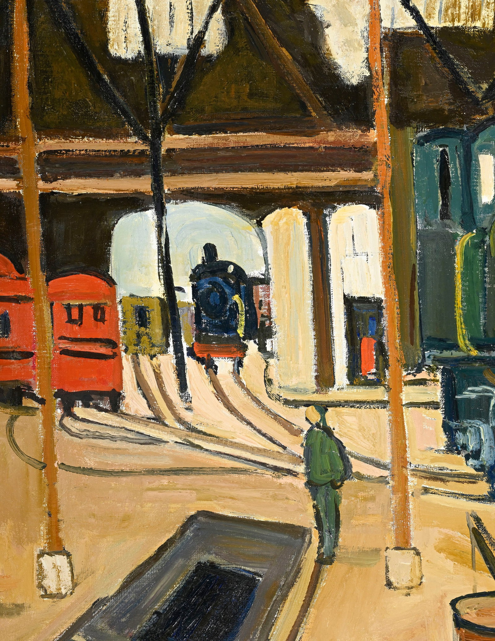 Georges Borgeaud (1914-1998), "Rotonde de la gare de Genève en 1957", 1992, huile sur toile, si - 3