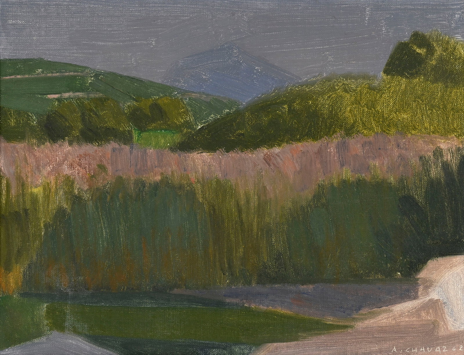 Albert Chavaz (1907-1990), Bord de rivière, 1962, huile sur toile marouflée sur panneau, s (1 of 5)